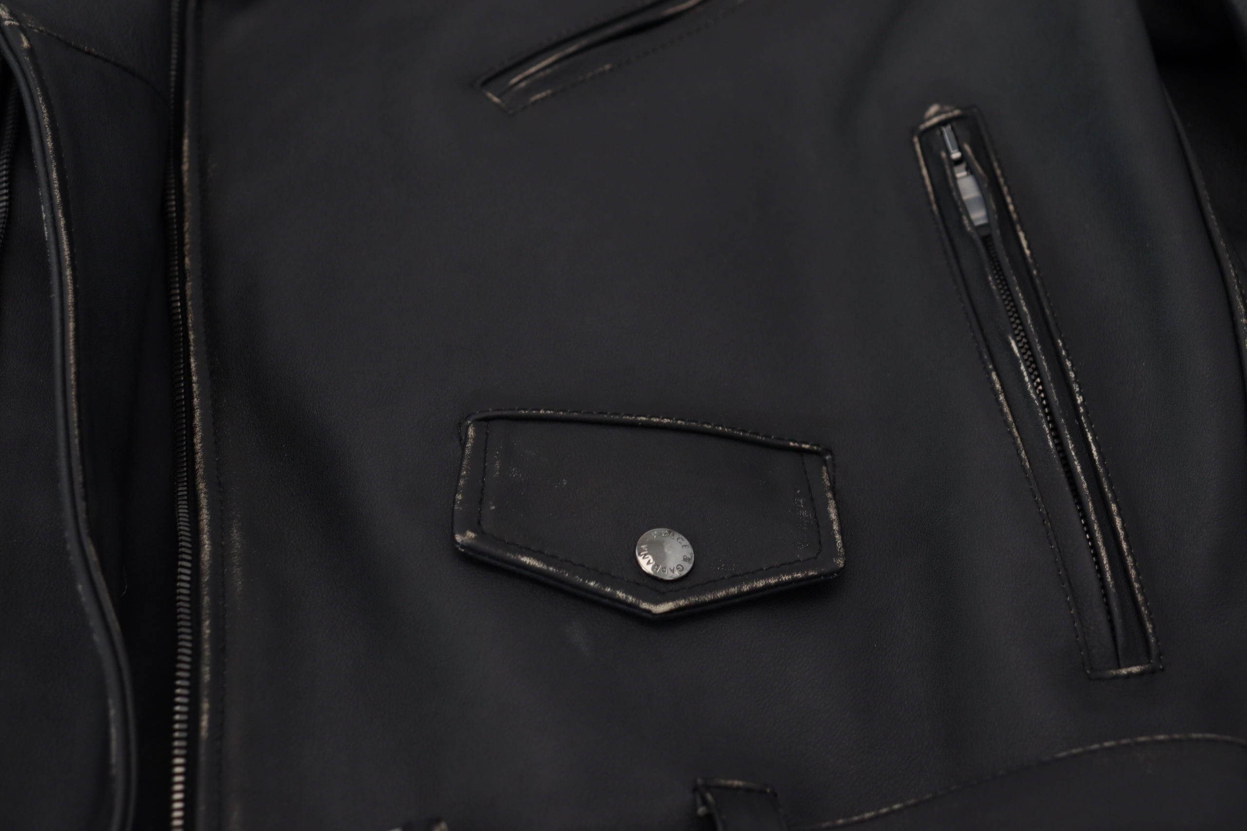 Dolce & Gabbana Black Leather Biker Coat Zipper Jacket-8