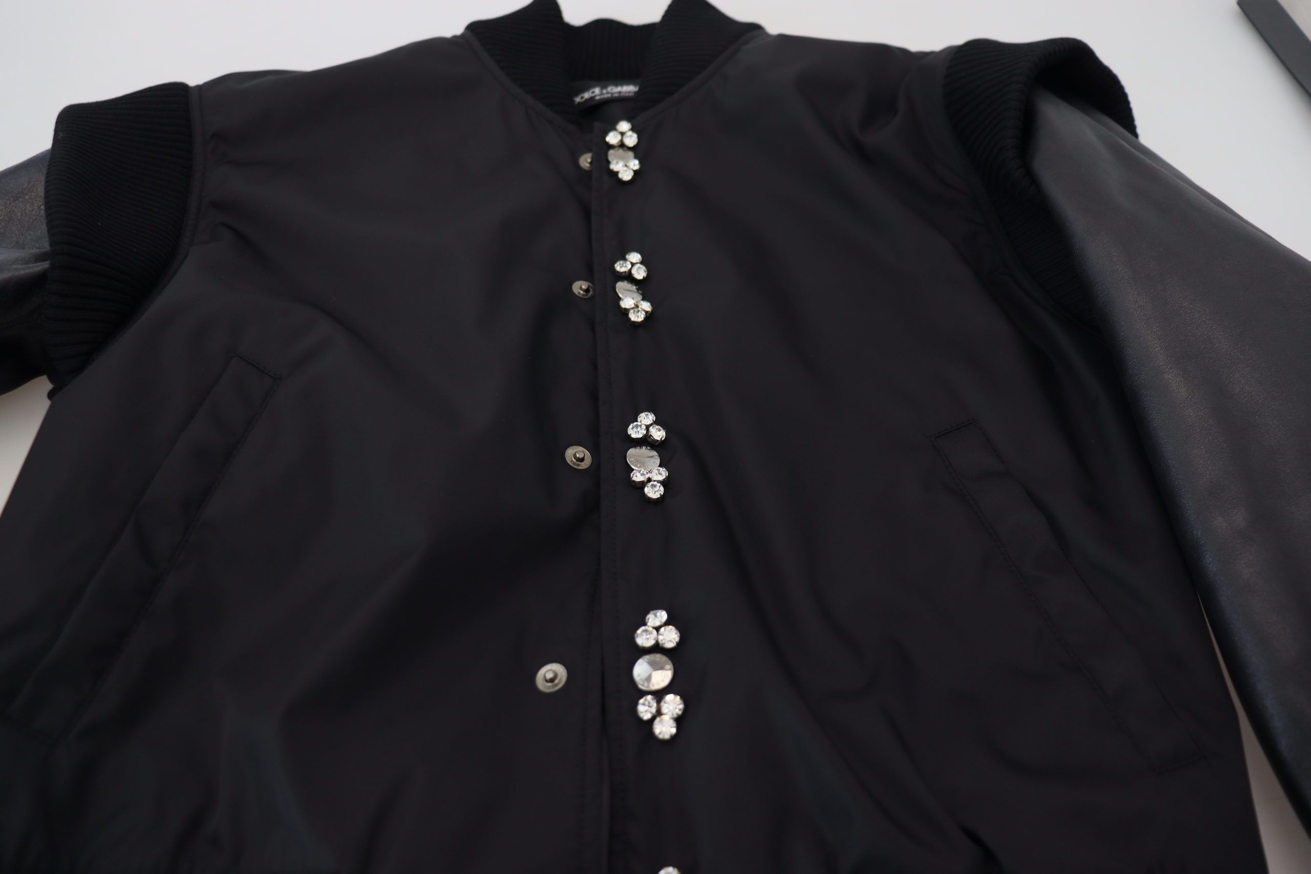 Dolce & Gabbana Black Nylon Crystal Coat Buttons Jacket-7