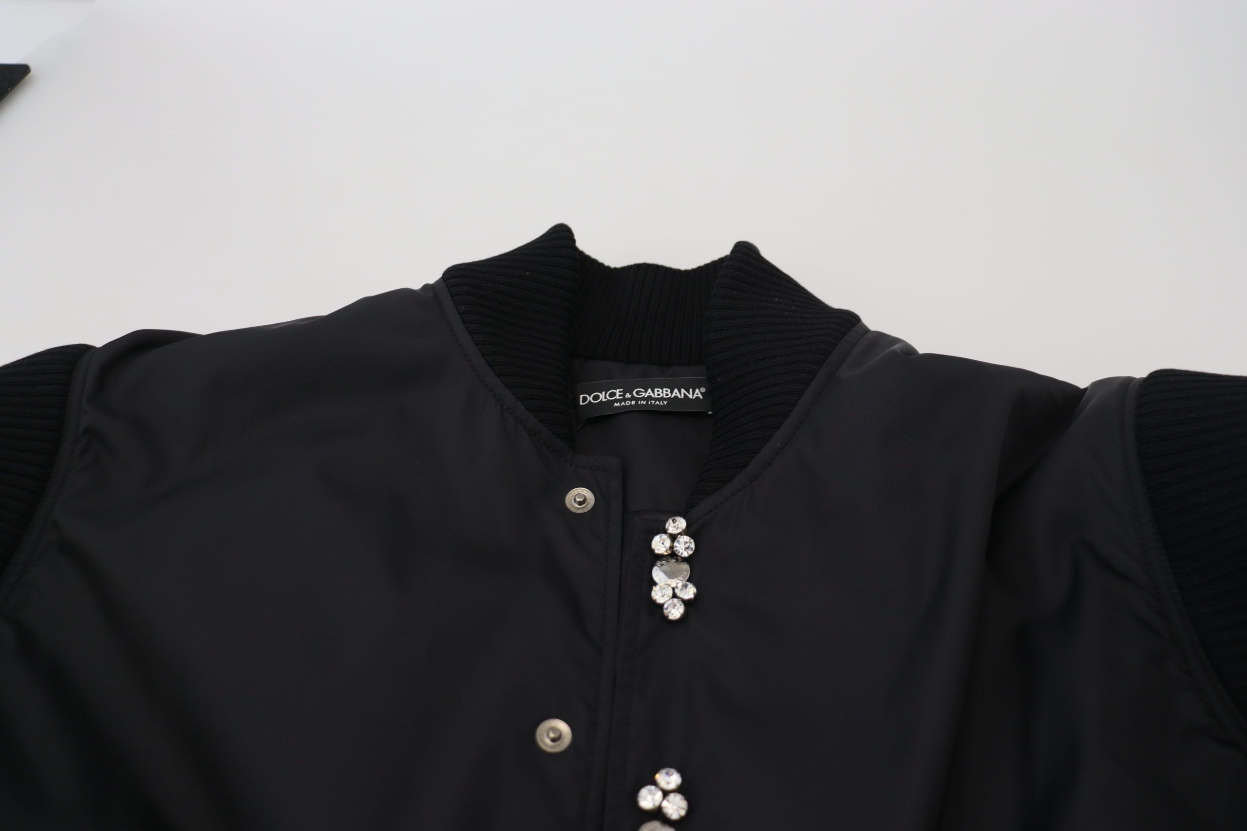 Dolce & Gabbana Black Nylon Crystal Coat Buttons Jacket-8