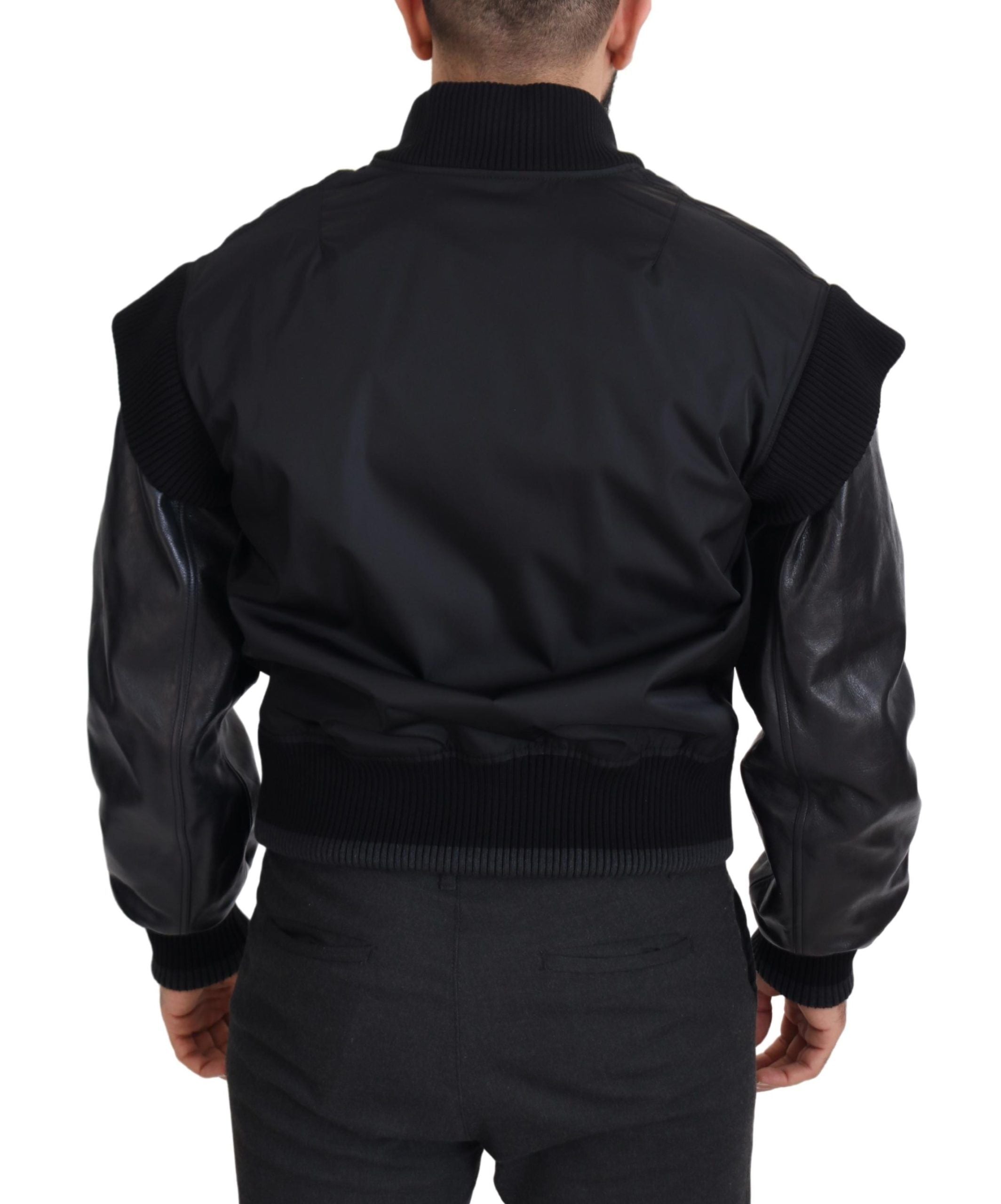 Dolce & Gabbana Black Nylon Crystal Coat Buttons Jacket-6