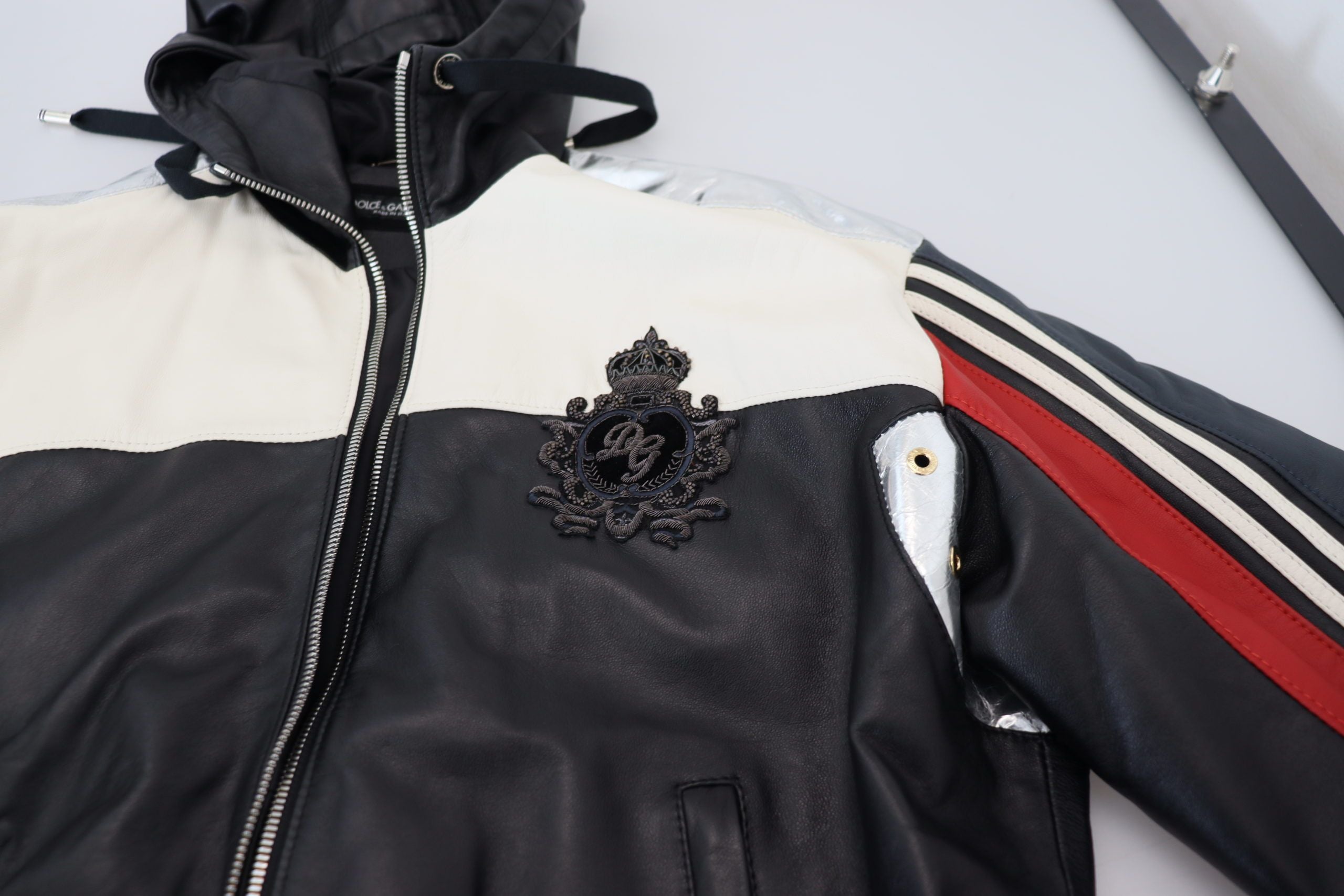 Dolce & Gabbana Black Leather Hooded Blouson Coat-7
