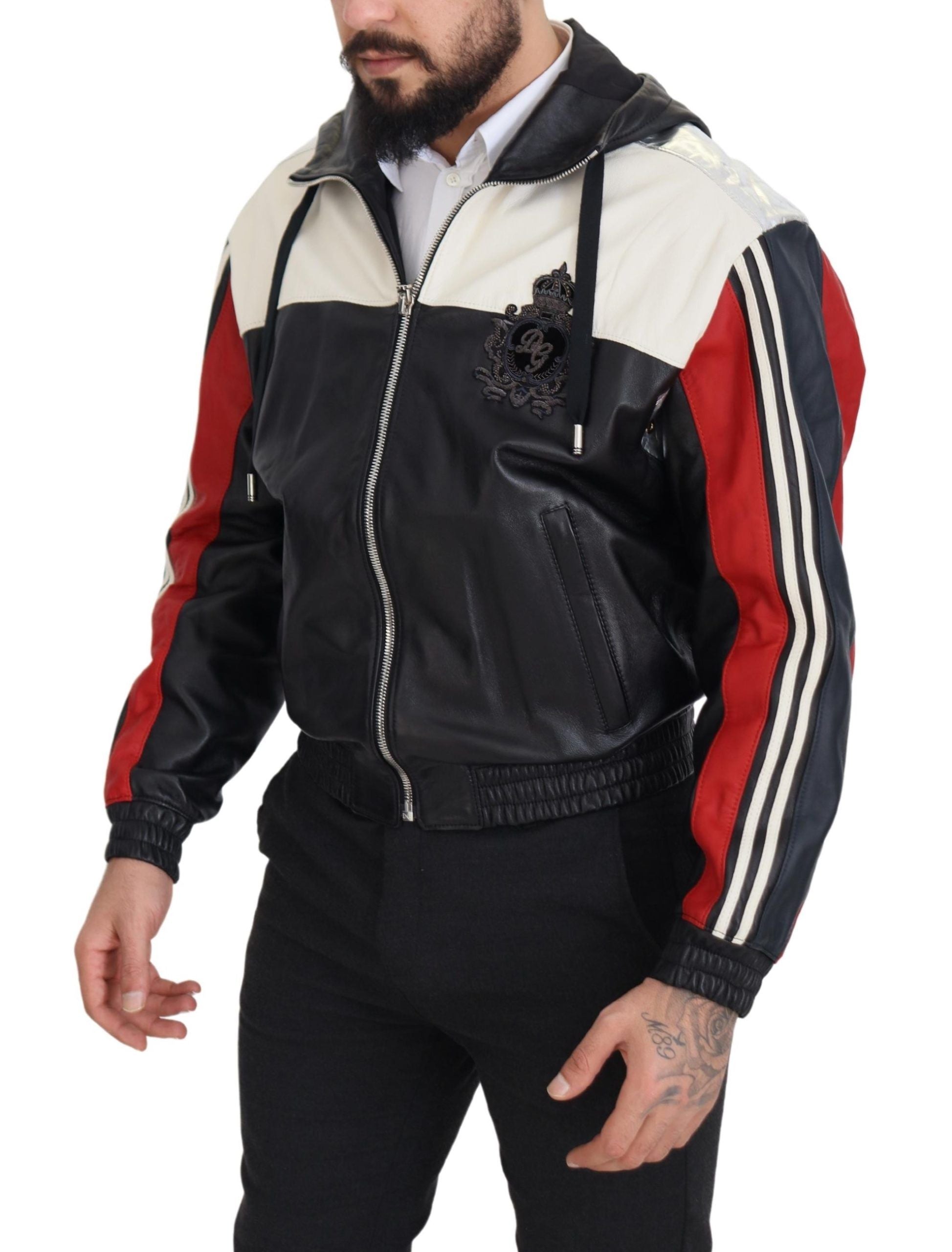Dolce & Gabbana Black Leather Hooded Blouson Coat-4