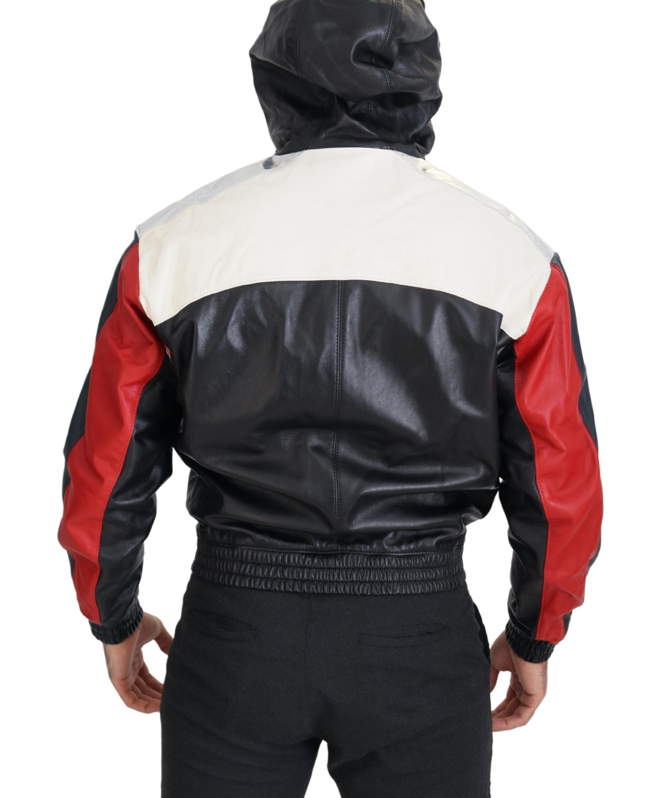 Dolce & Gabbana Black Leather Hooded Blouson Coat-3
