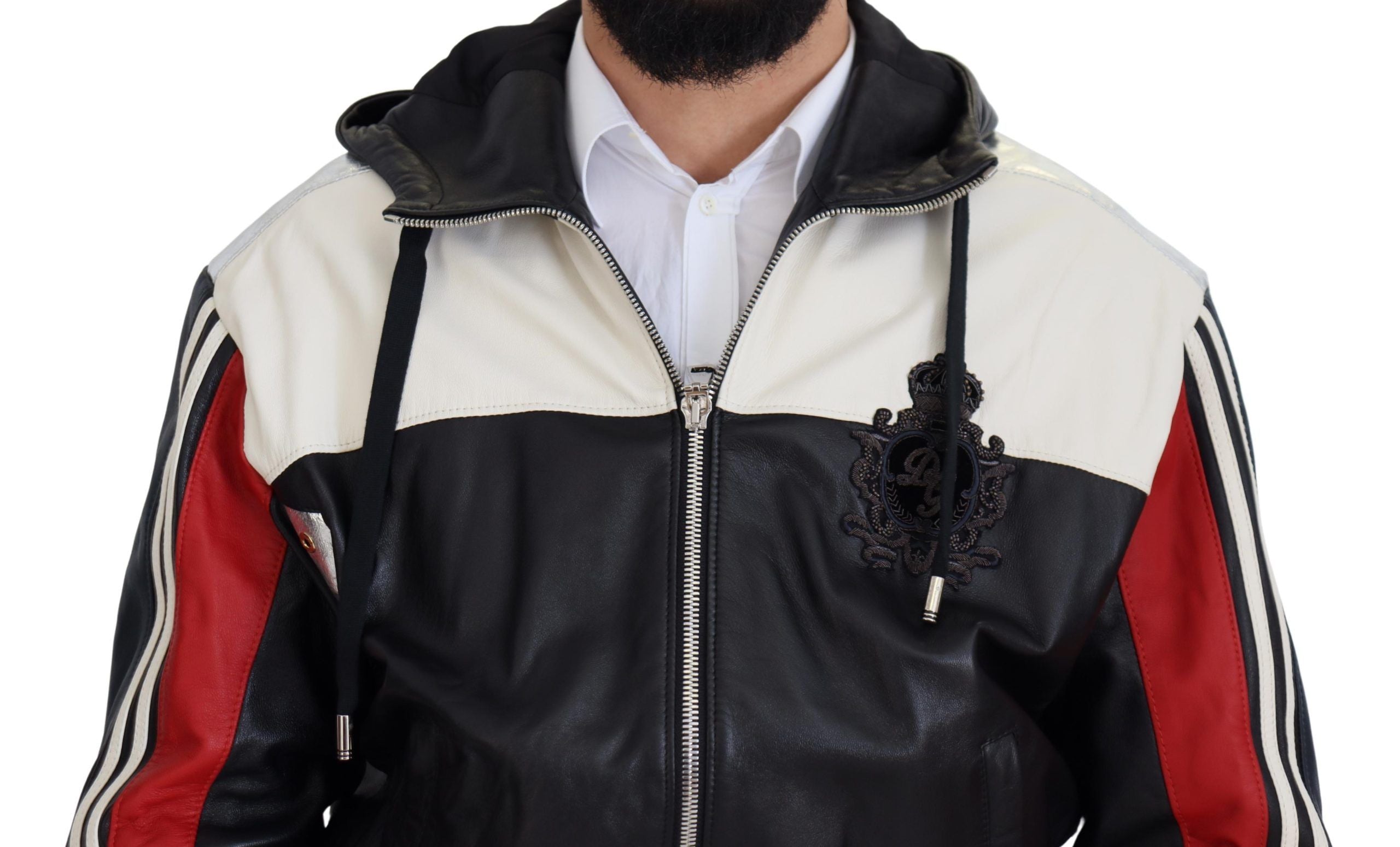 Dolce & Gabbana Black Leather Hooded Blouson Coat-6