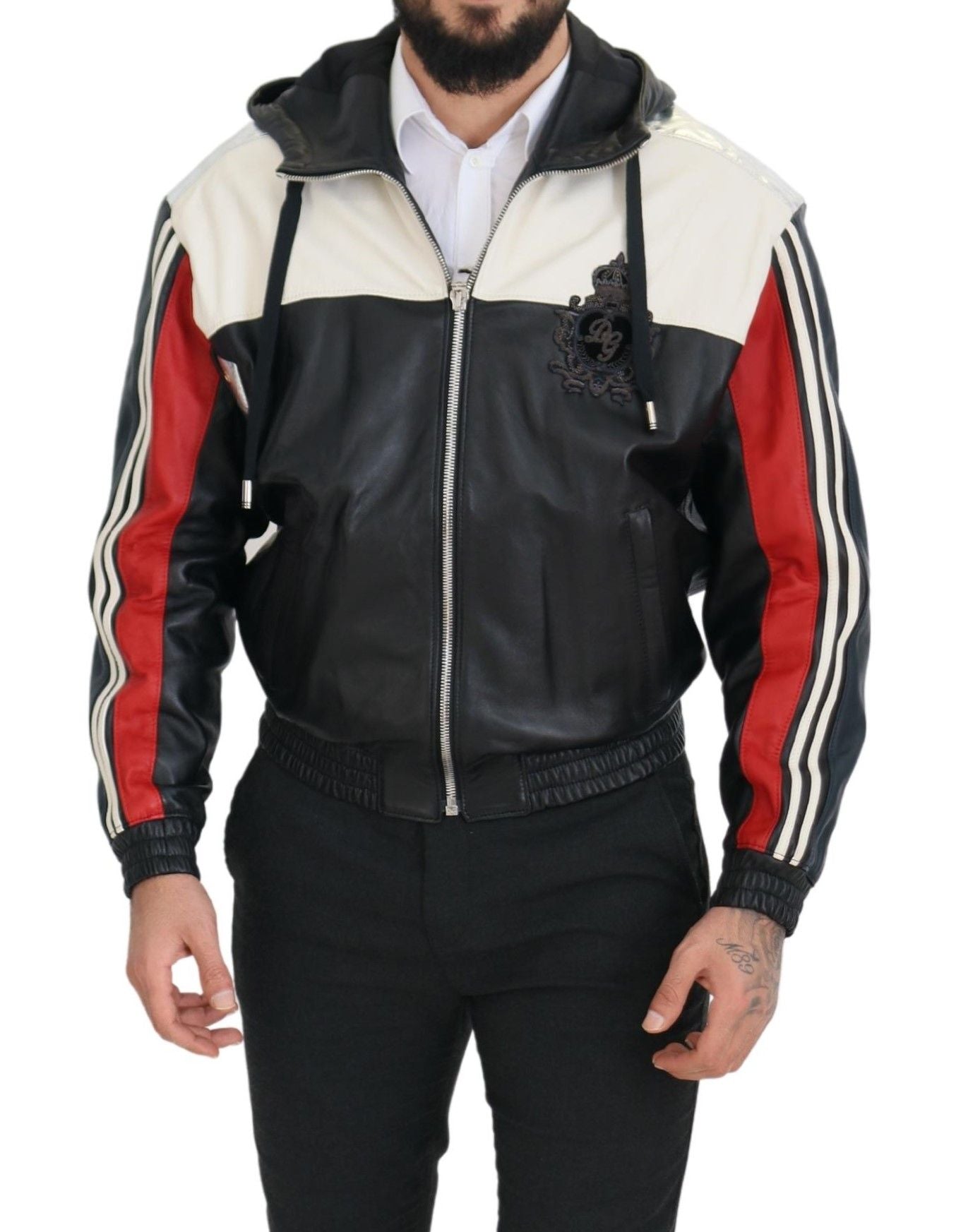 Dolce & Gabbana Black Leather Hooded Blouson Coat-2