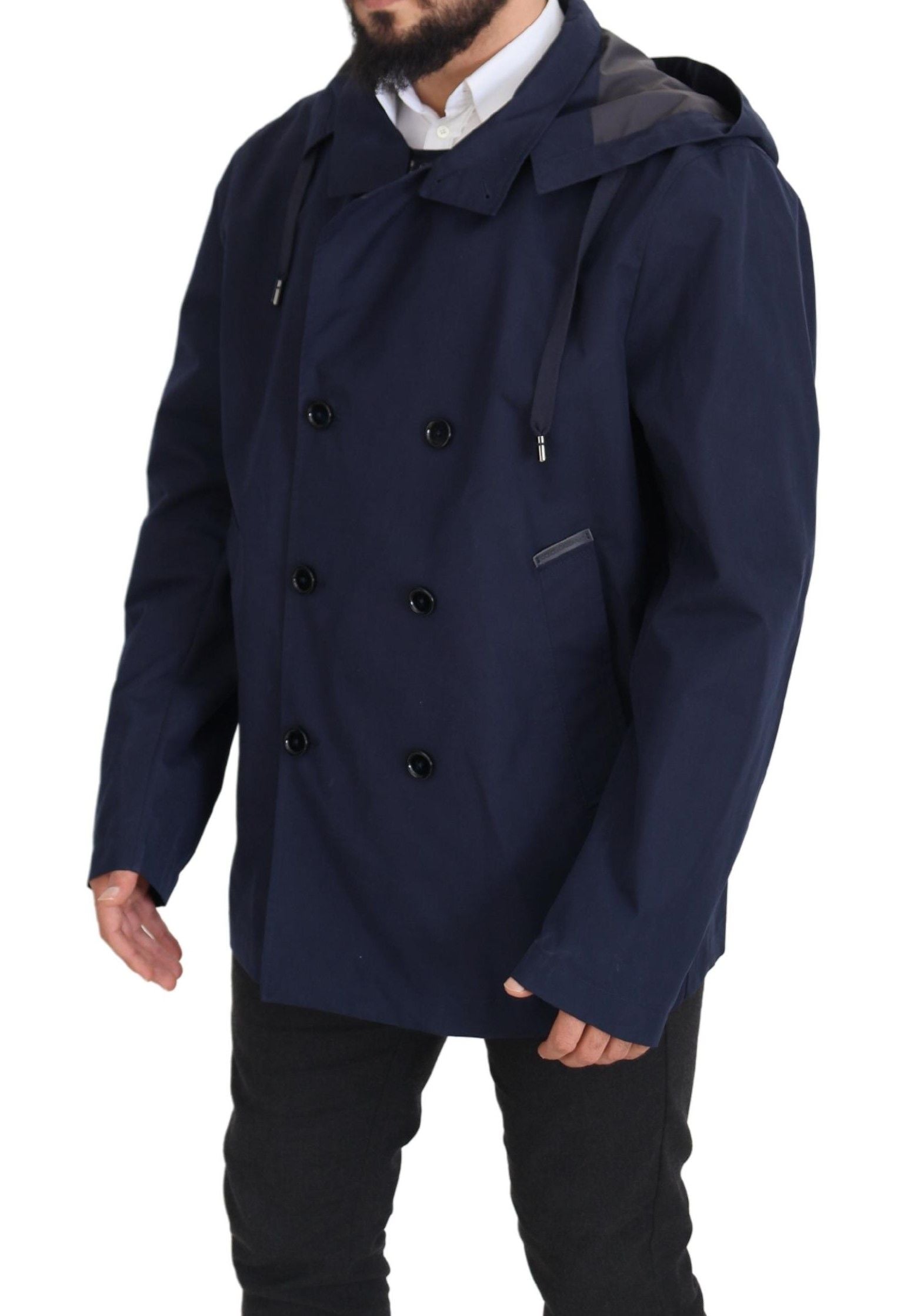 Dolce & Gabbana Blauer doppelreihiger Mantel mit Kapuze Jacke-2