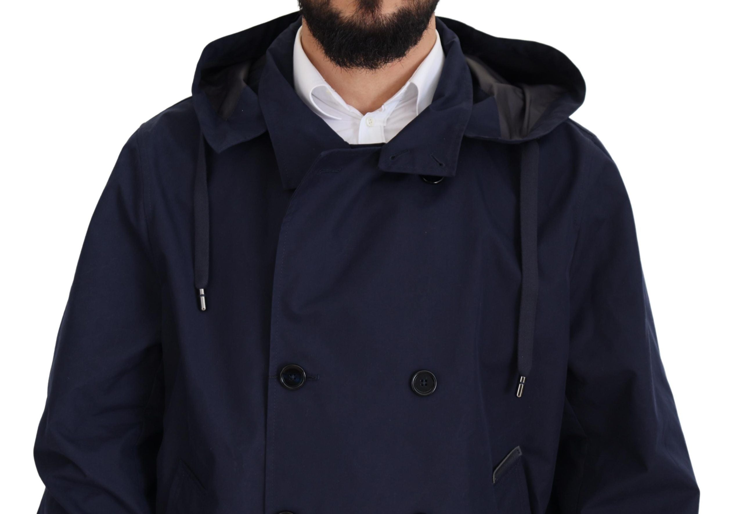 Dolce & Gabbana Blauer doppelreihiger Mantel mit Kapuze Jacke-4