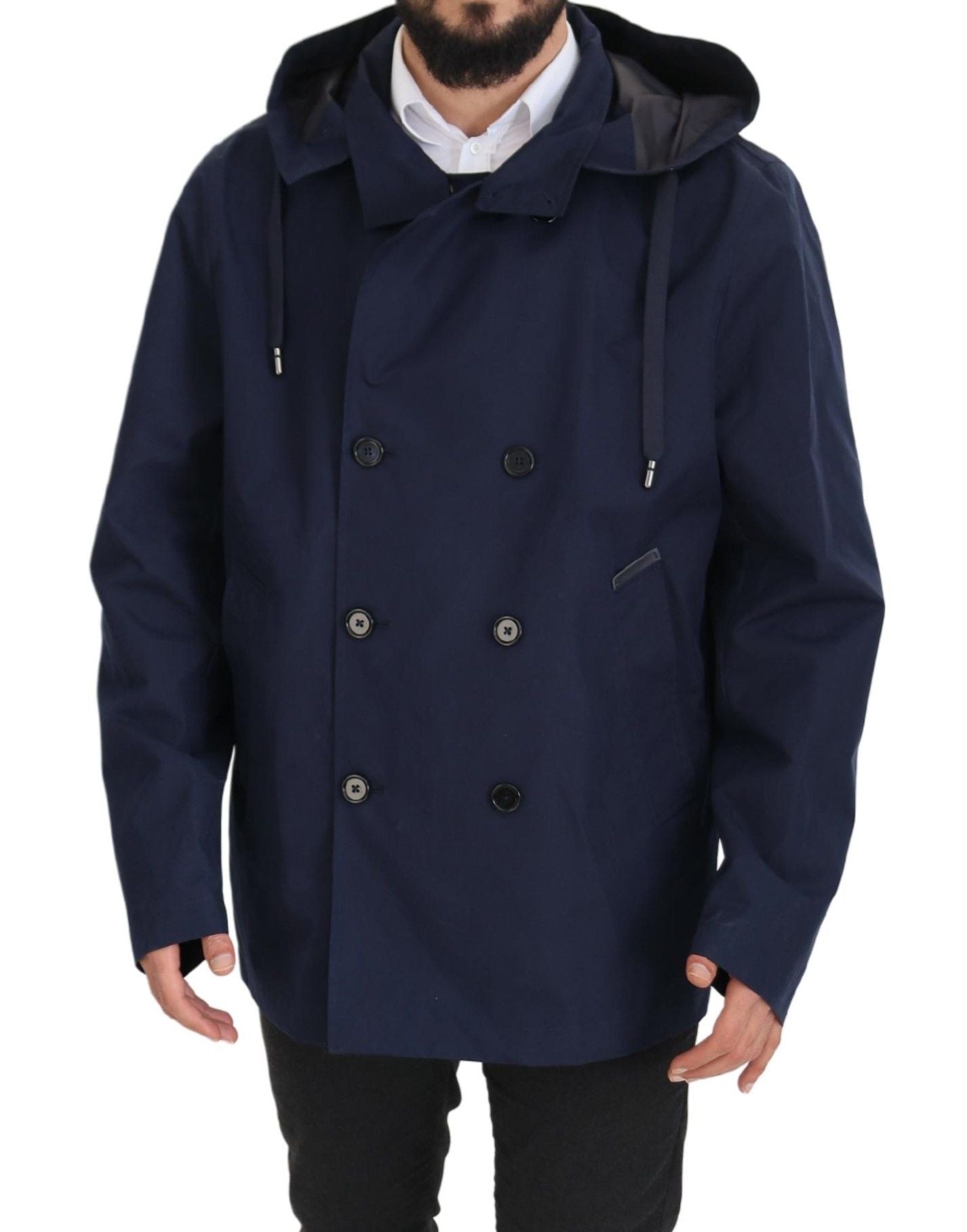 Dolce & Gabbana Blauer doppelreihiger Mantel mit Kapuze Jacke-5