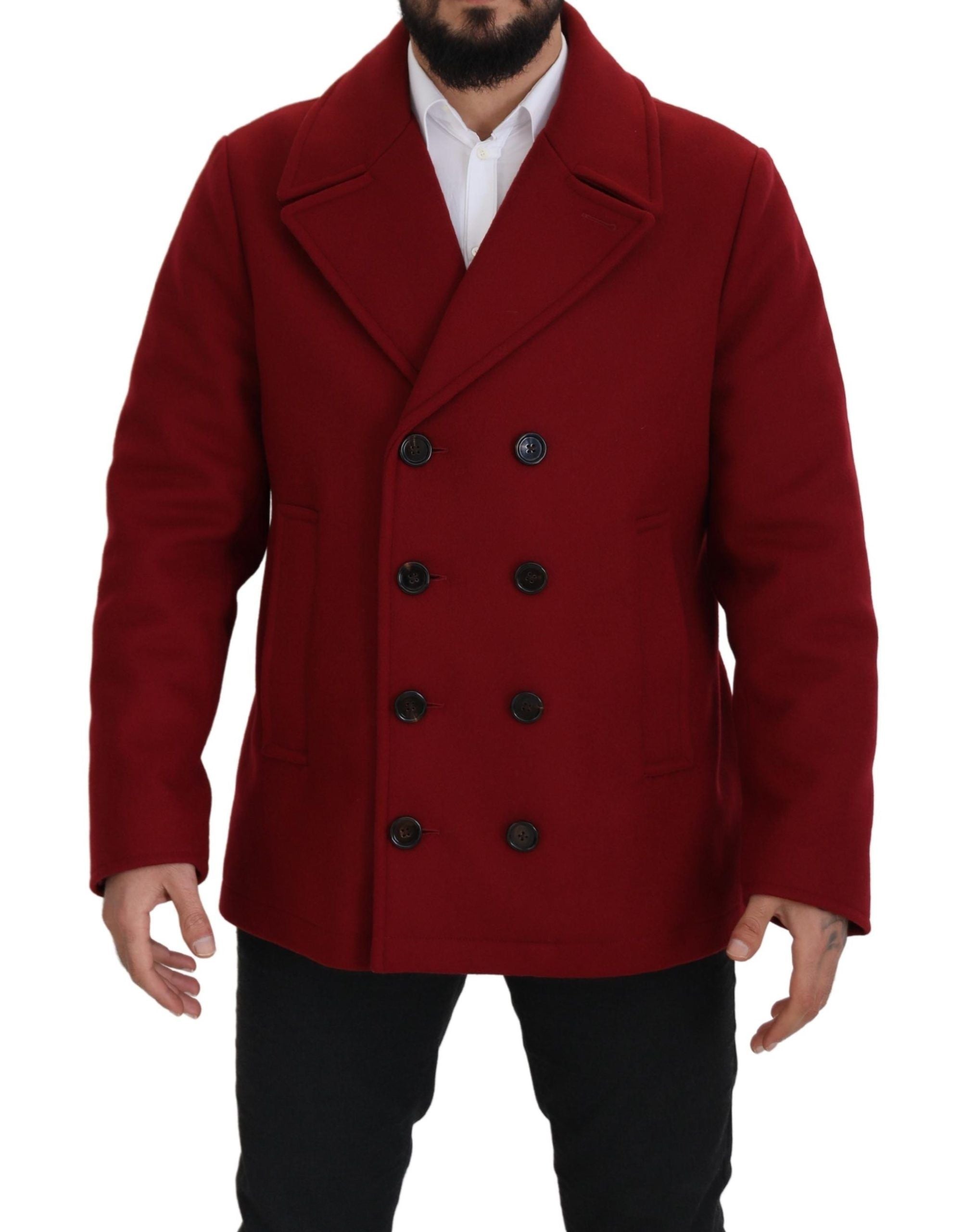 Dolce & Gabbana Red Wool Double-Breasted Jacket