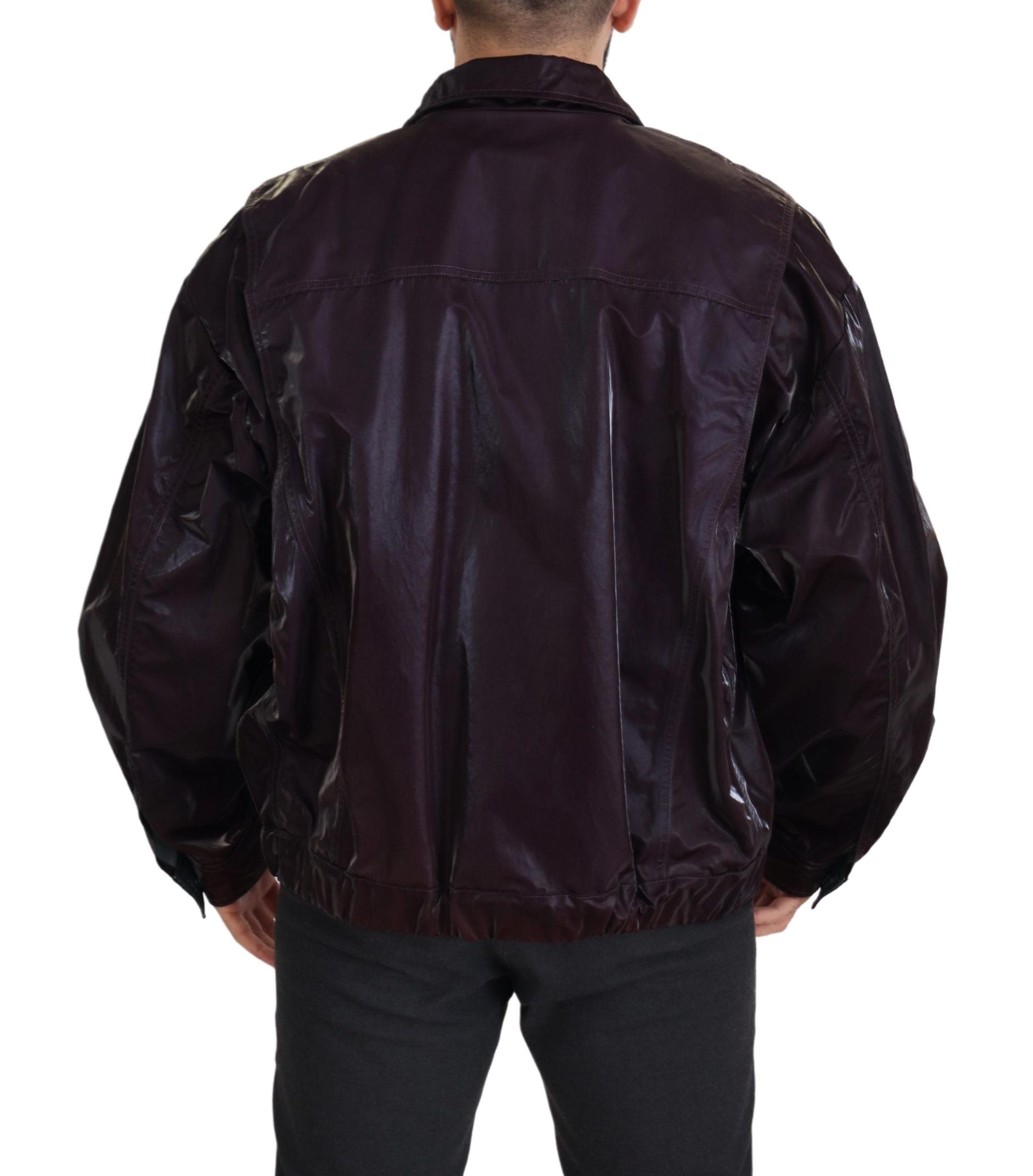 Dolce & Gabbana Bordeaux Nylon Collar Men's Coat Jacket-2