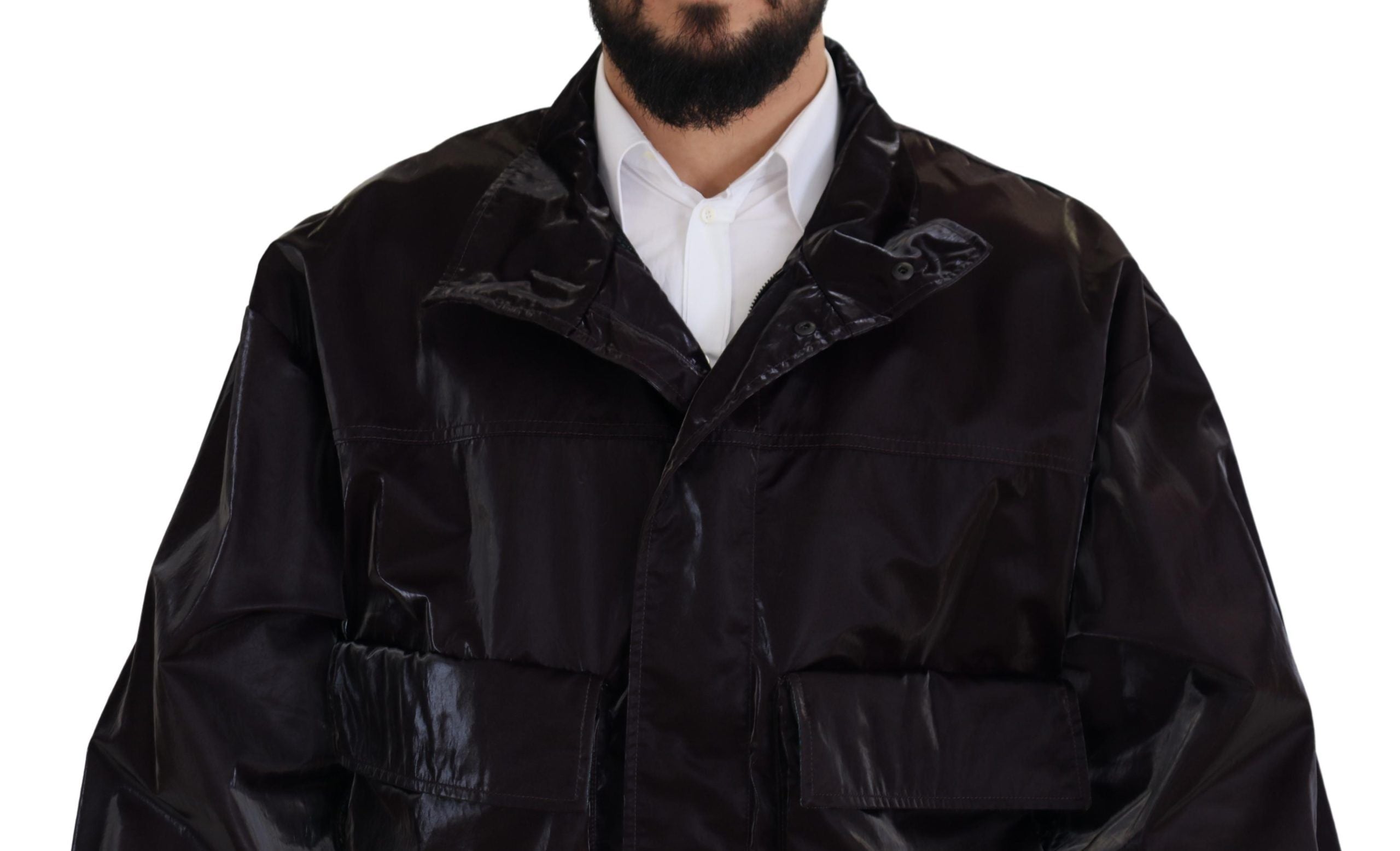 Dolce & Gabbana Bordeaux Nylon Collar Men's Coat Jacket-3