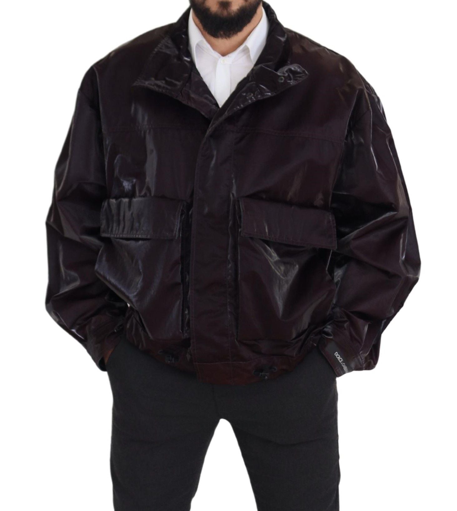Dolce & Gabbana Bordeaux Nylon Collar Men's Coat Jacket-4