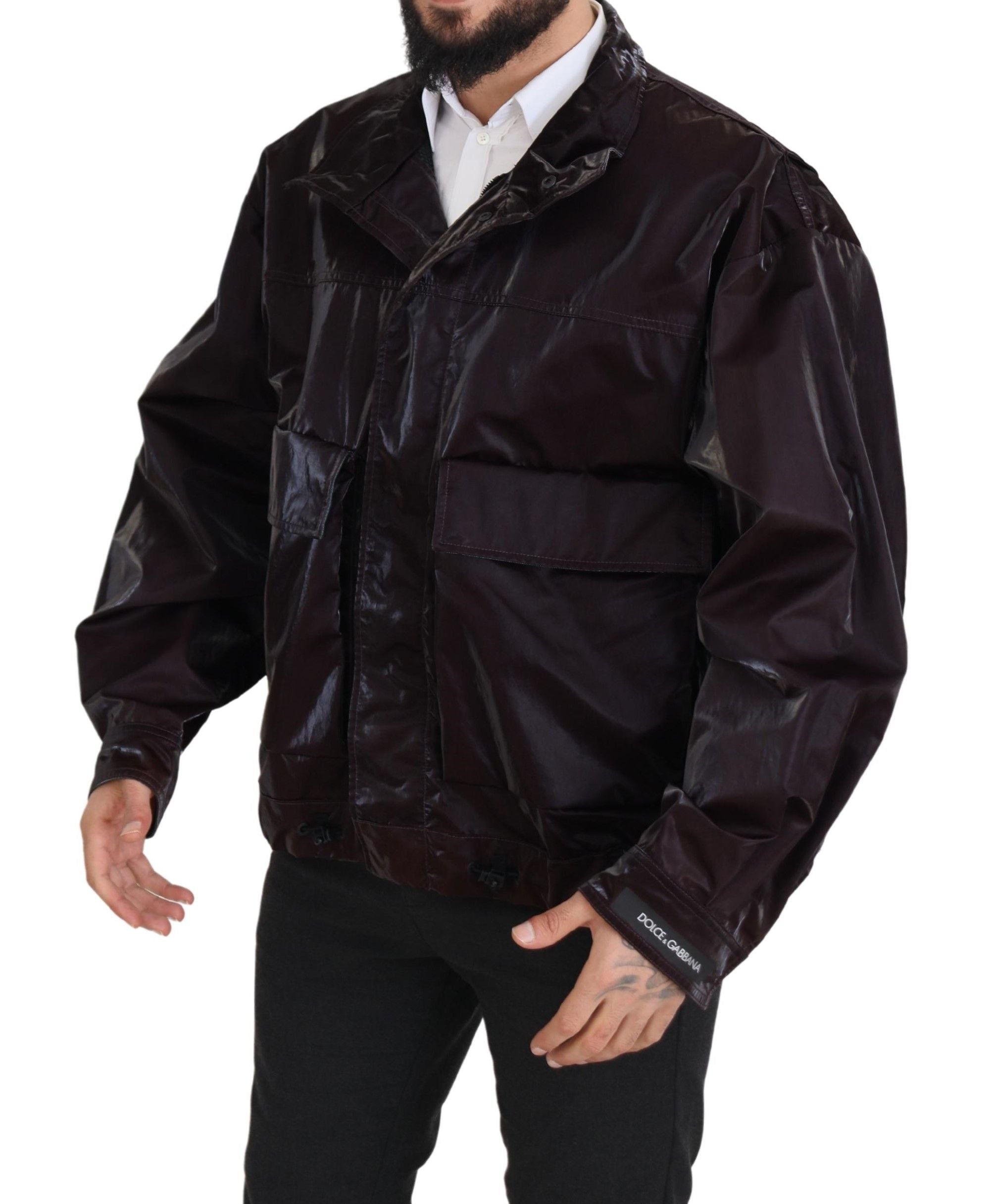 Dolce & Gabbana Bordeaux Nylon Collar Men's Coat Jacket-6