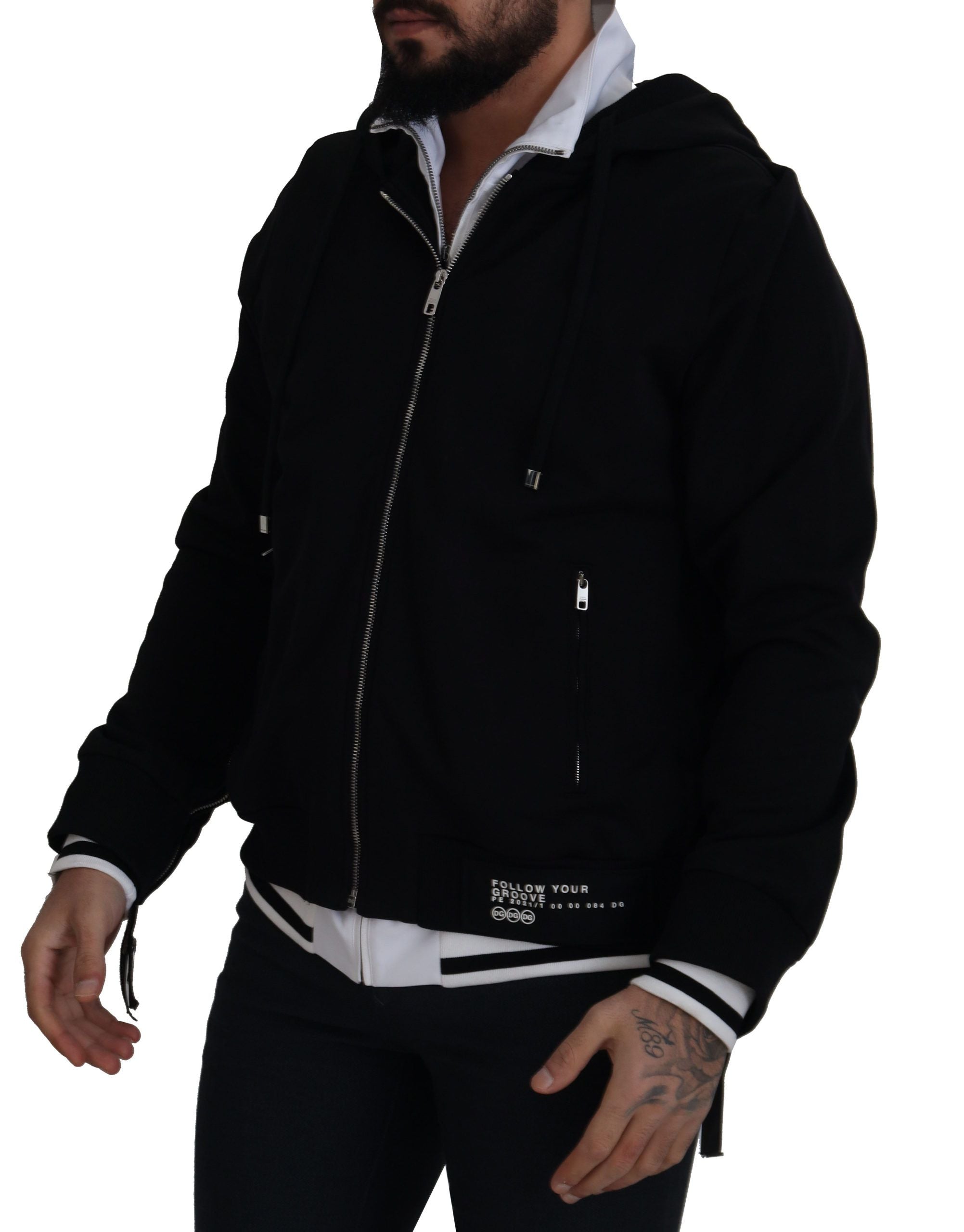 Dolce & Gabbana black polyester jacket with hood and full-length zipper-4