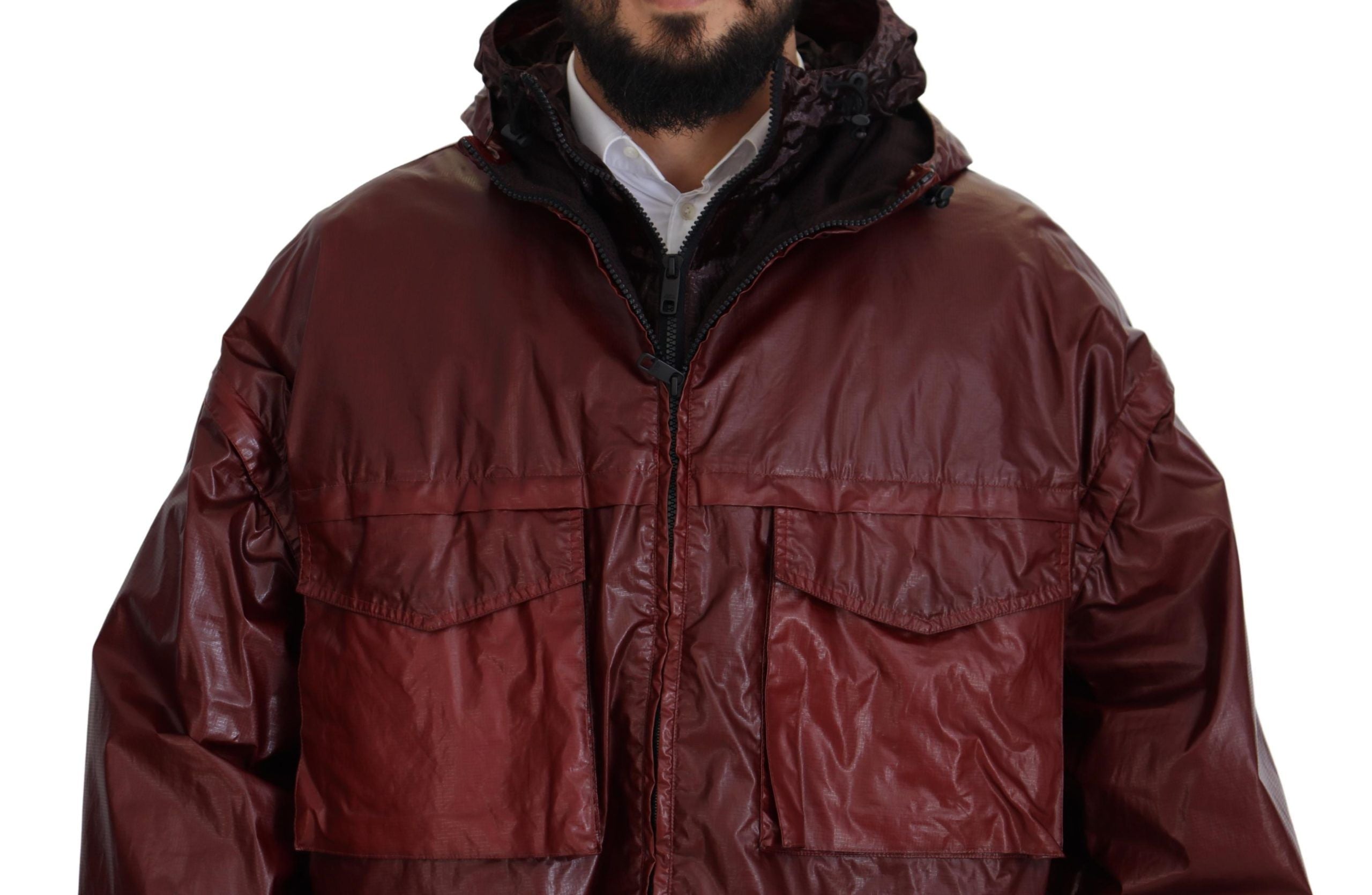 Dolce & Gabbana Bordeaux-colored cotton jacket with hood and zipper-4