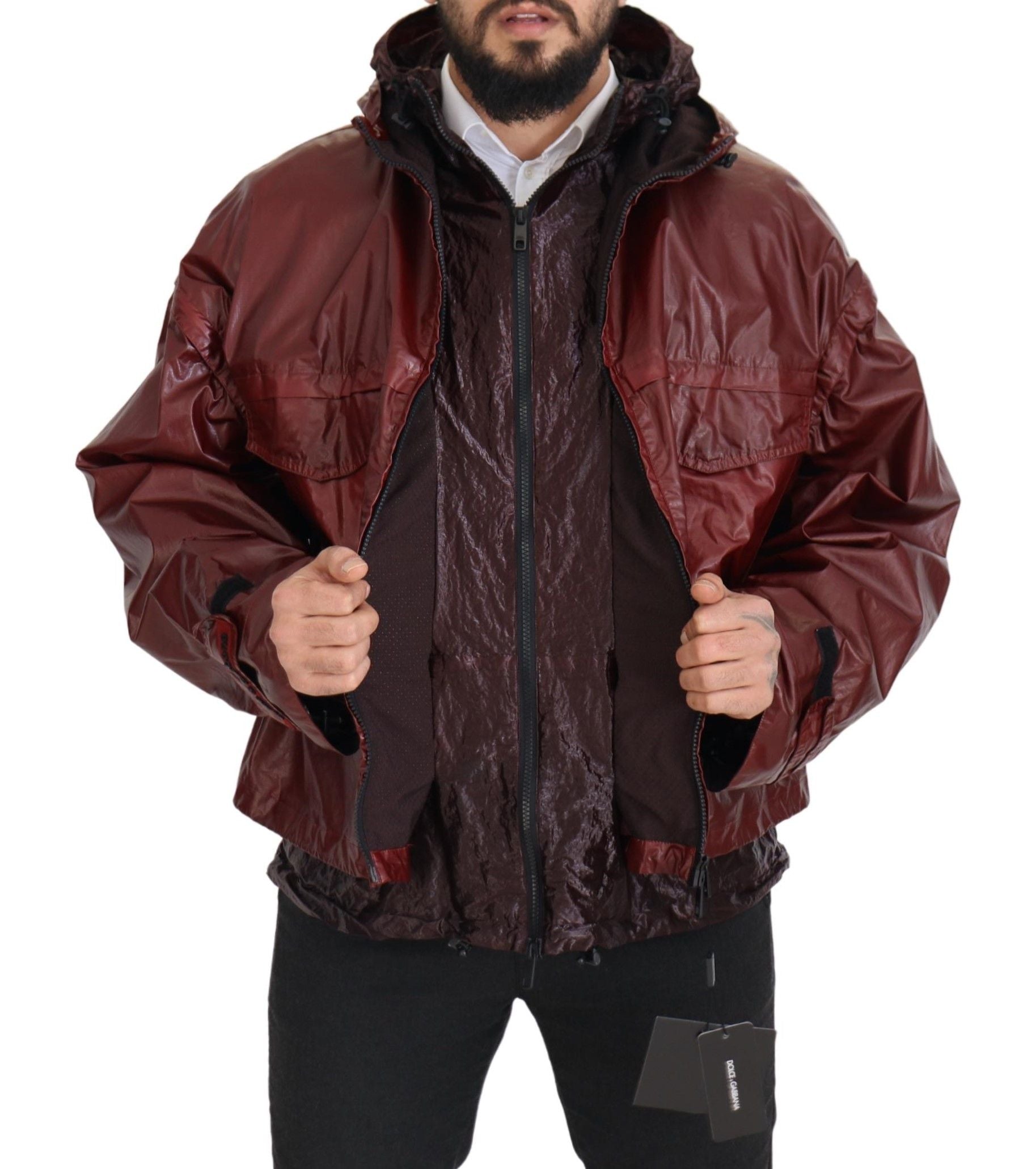 Dolce & Gabbana Bordeaux-colored cotton jacket with hood and zipper-6
