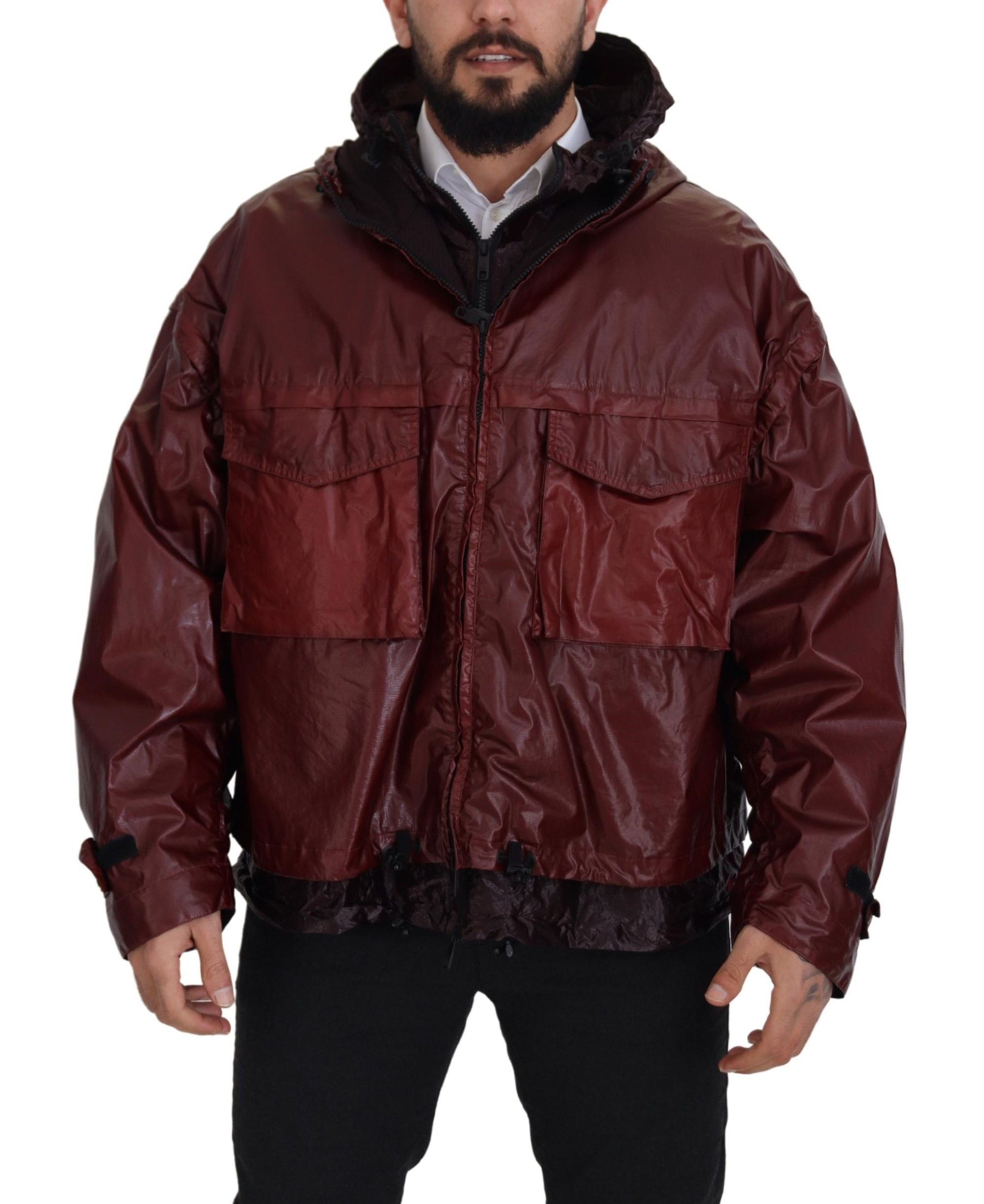 Dolce & Gabbana Bordeaux-colored cotton jacket with hood and zipper