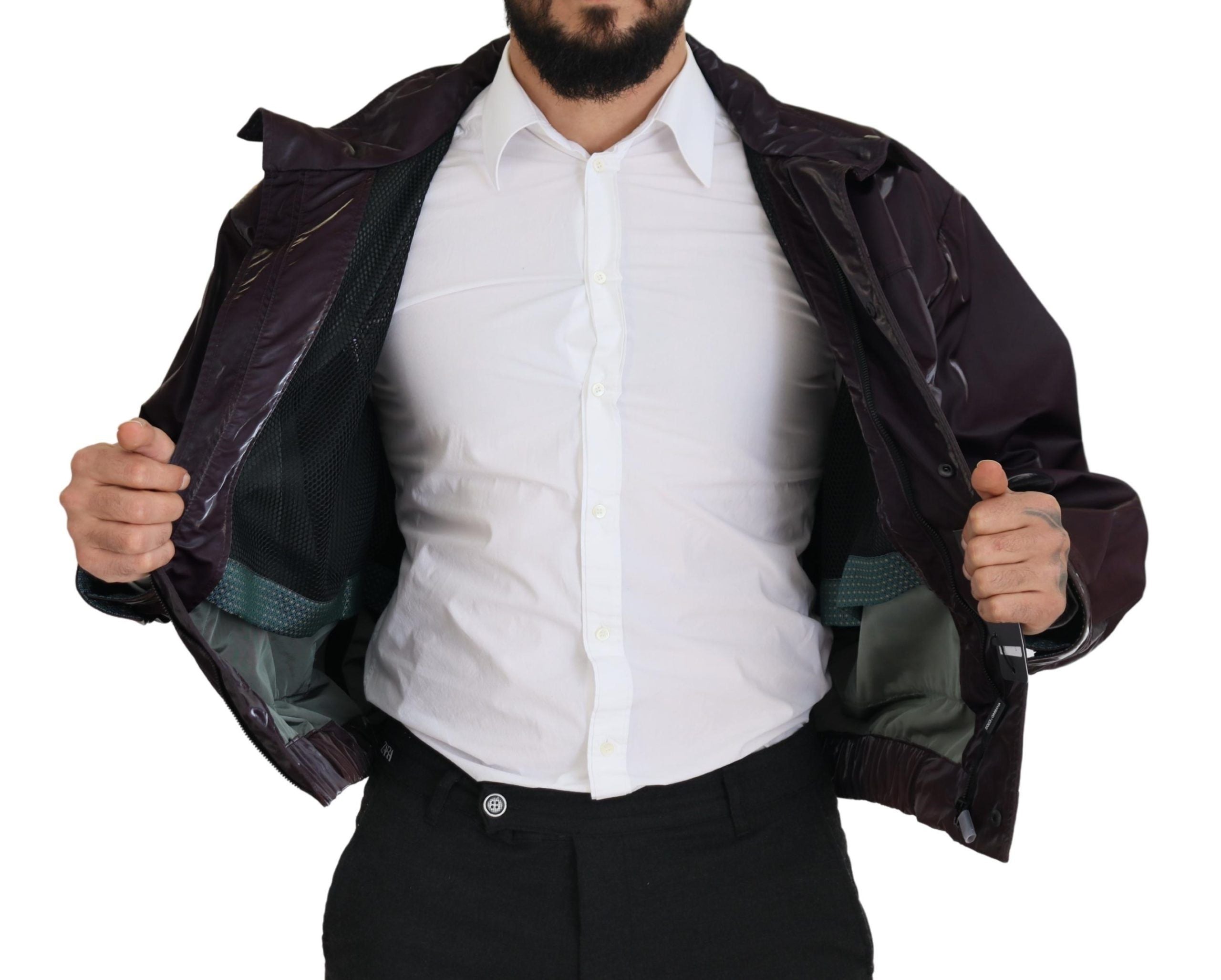 Dolce & Gabbana Purple Nylon Biker Coat Jacket with Collar-1