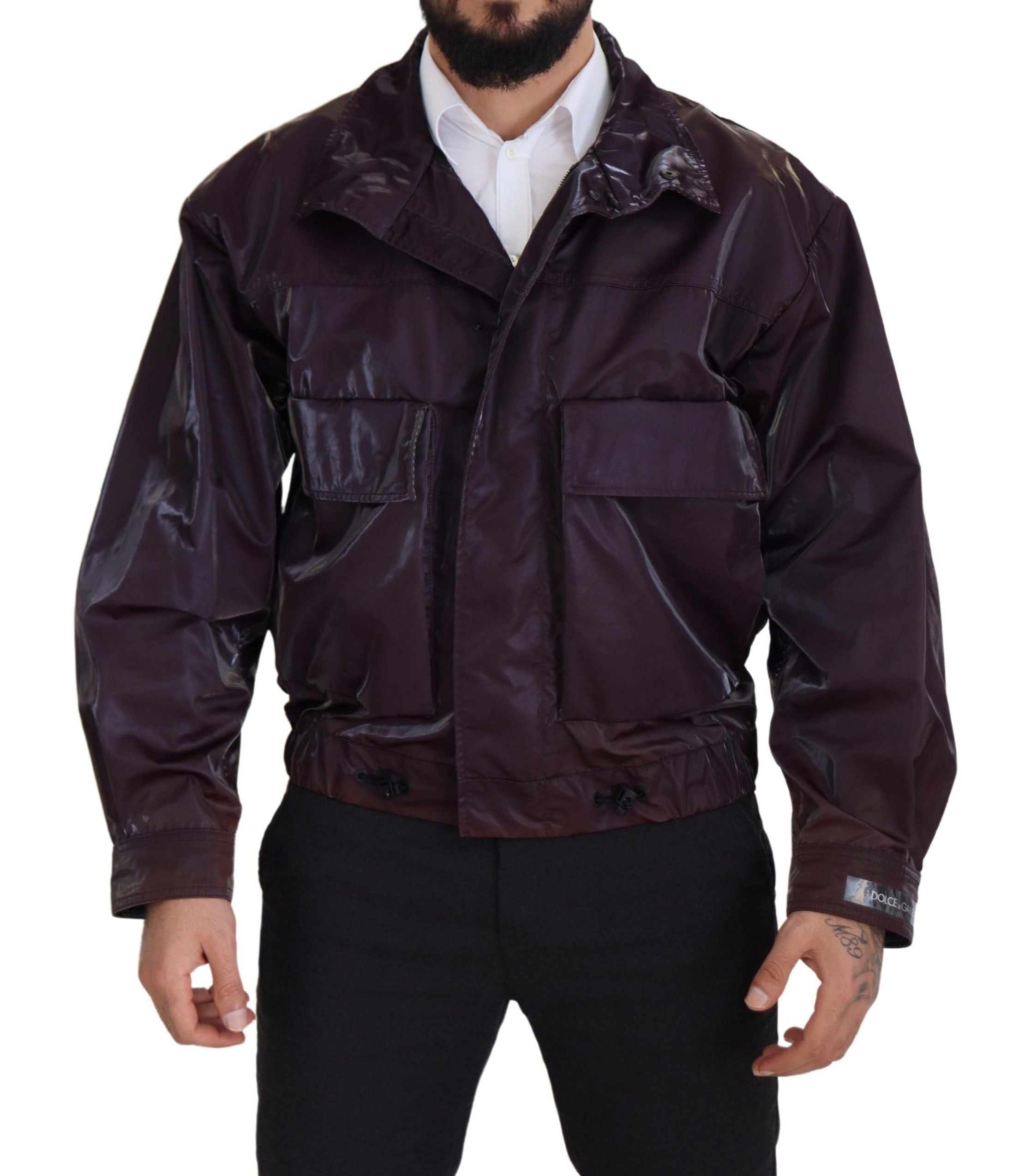 Dolce & Gabbana Purple Nylon Biker Coat Jacket with Collar-5