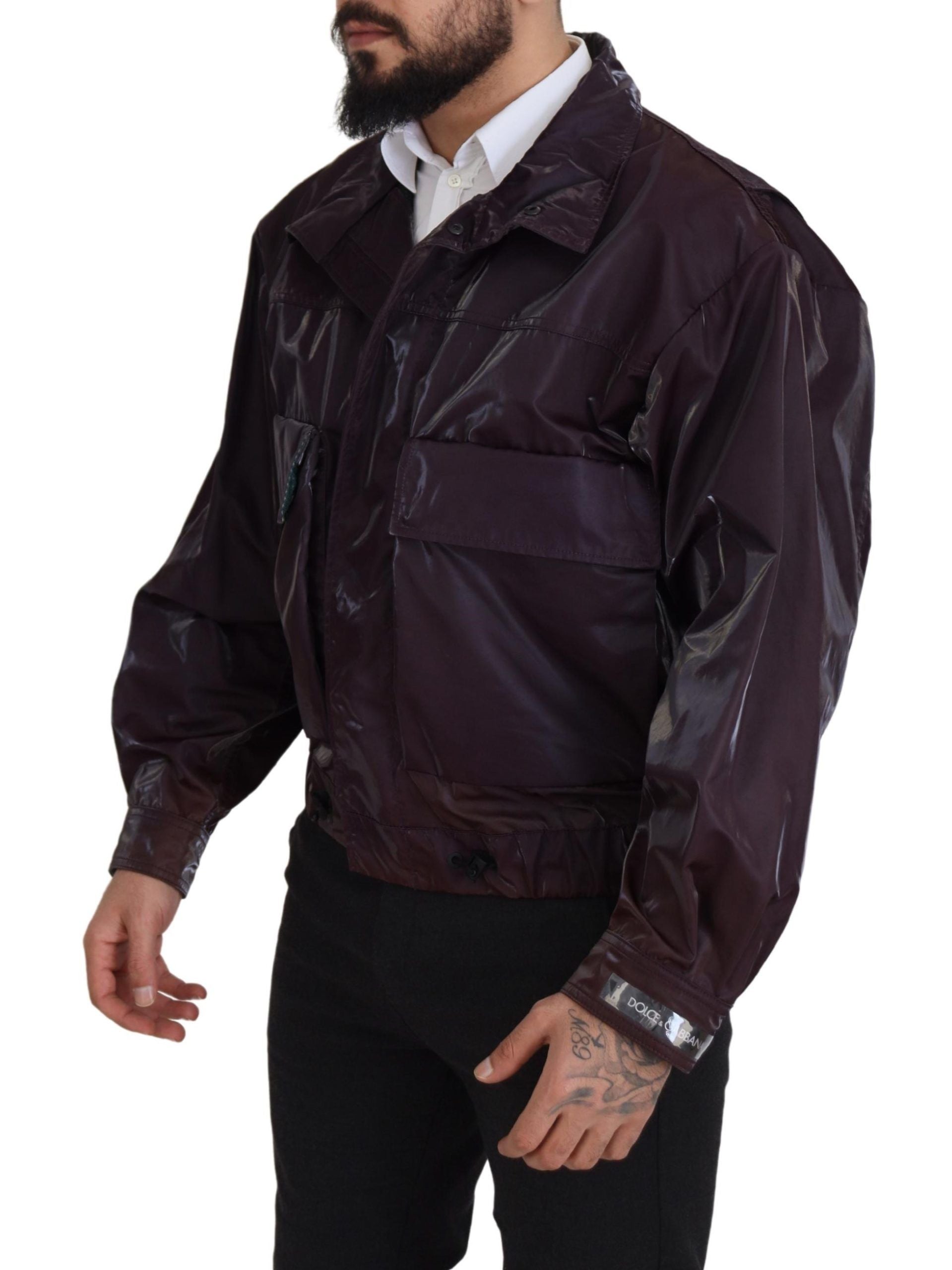 Dolce & Gabbana Purple Nylon Biker Coat Jacket with Collar-6