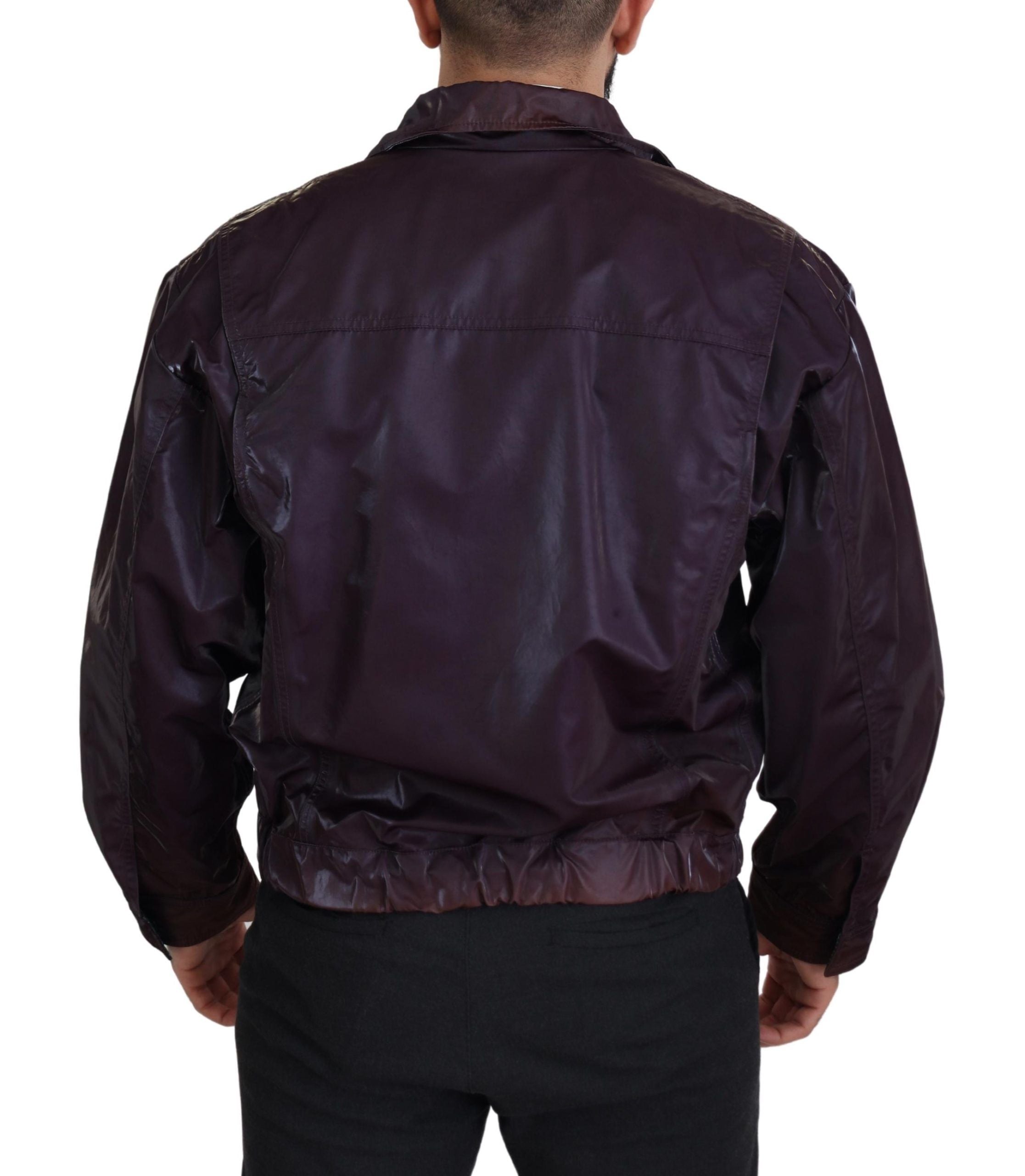 Dolce & Gabbana Purple Nylon Biker Coat Jacket with Collar-7