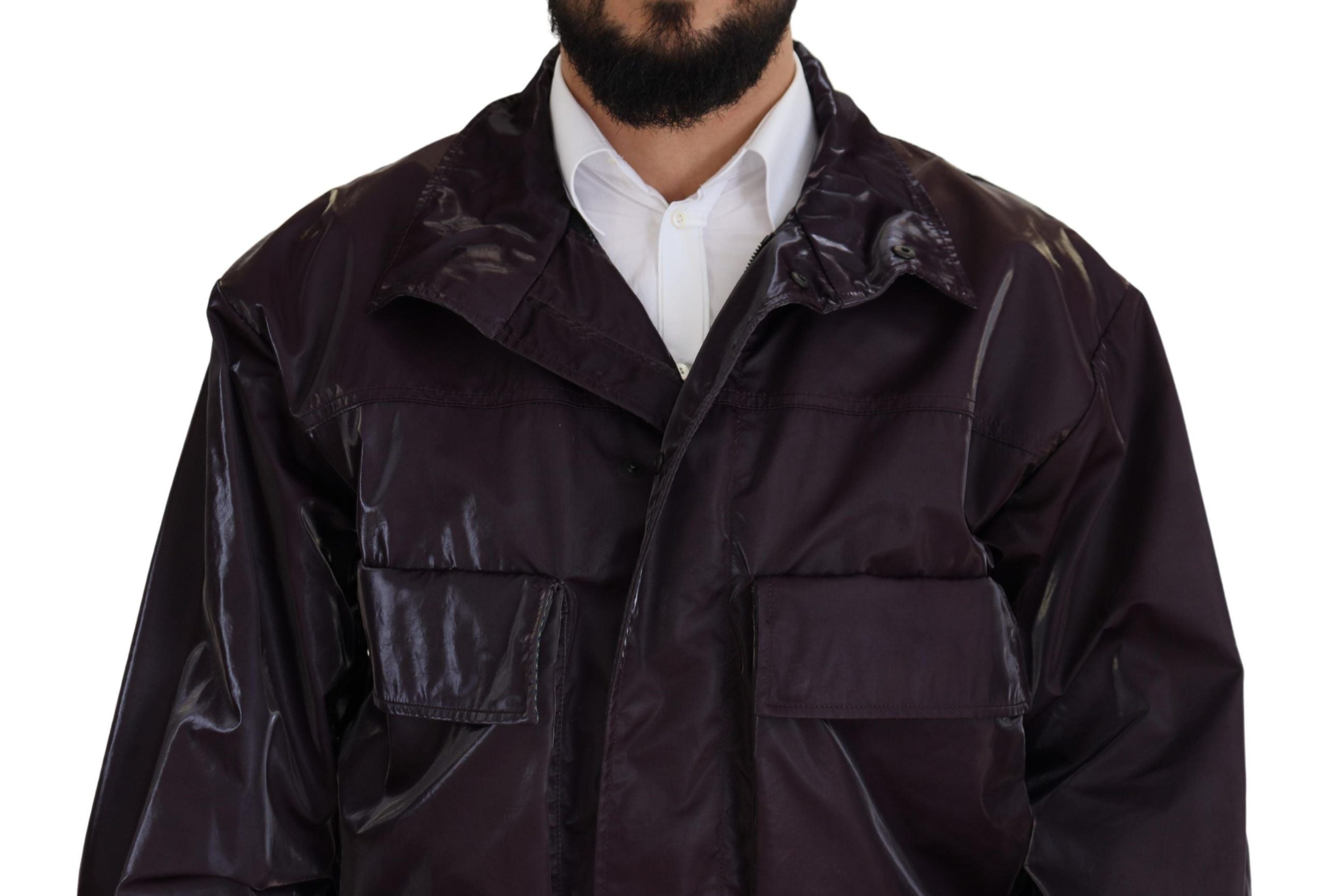 Dolce & Gabbana Purple Nylon Biker Coat Jacket with Collar-8