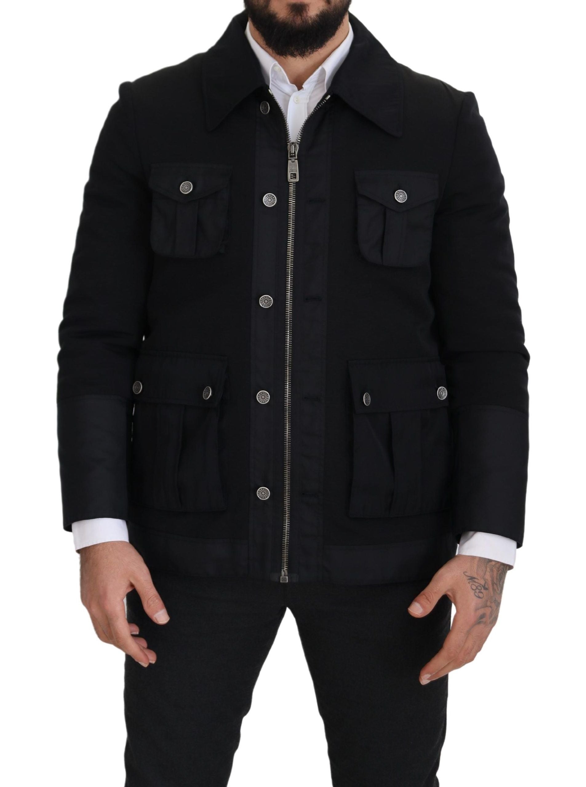 Dolce & Gabbana black jacket with full zip and collar in wool