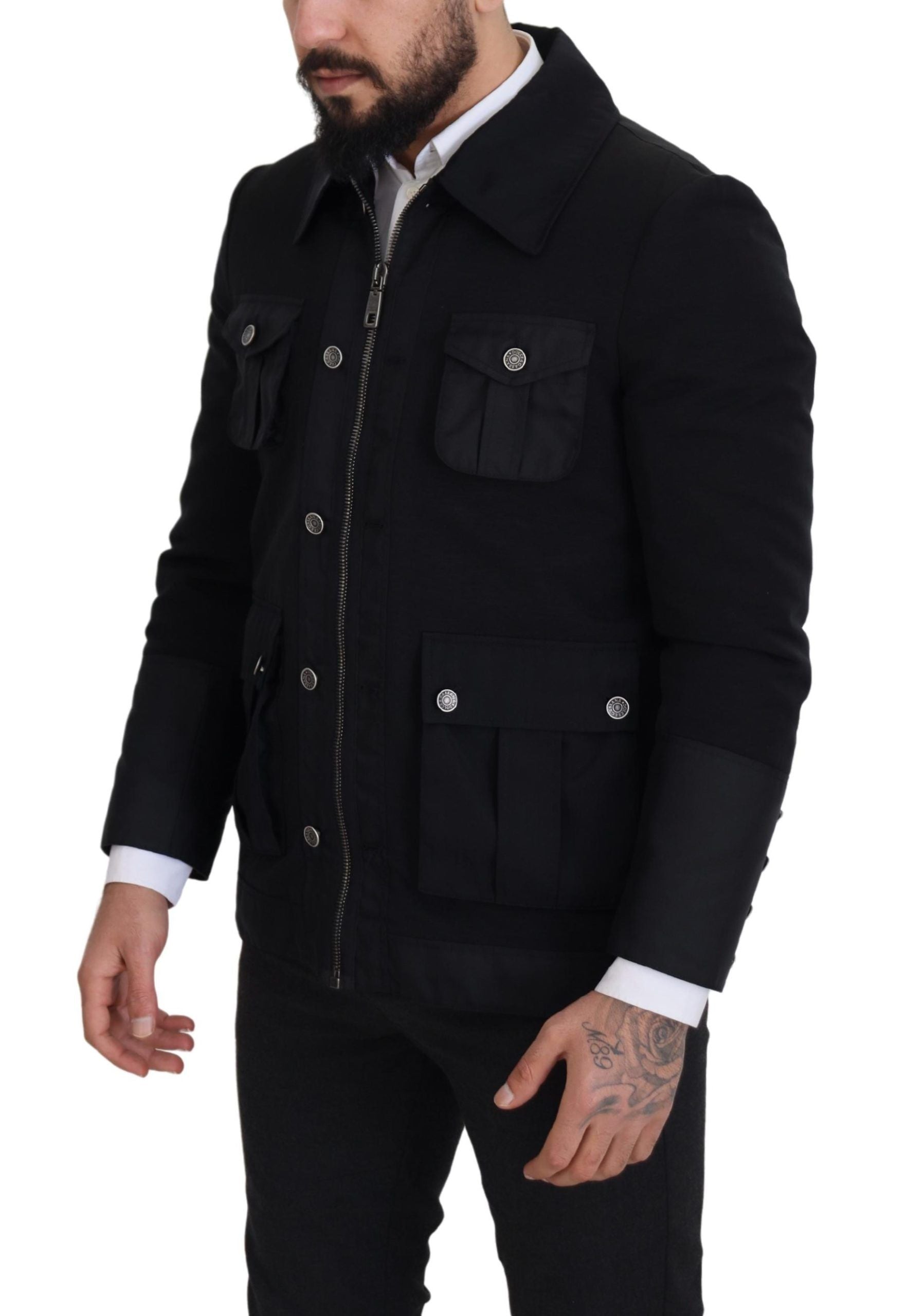 Dolce & Gabbana black jacket with full zip and collar in wool-3