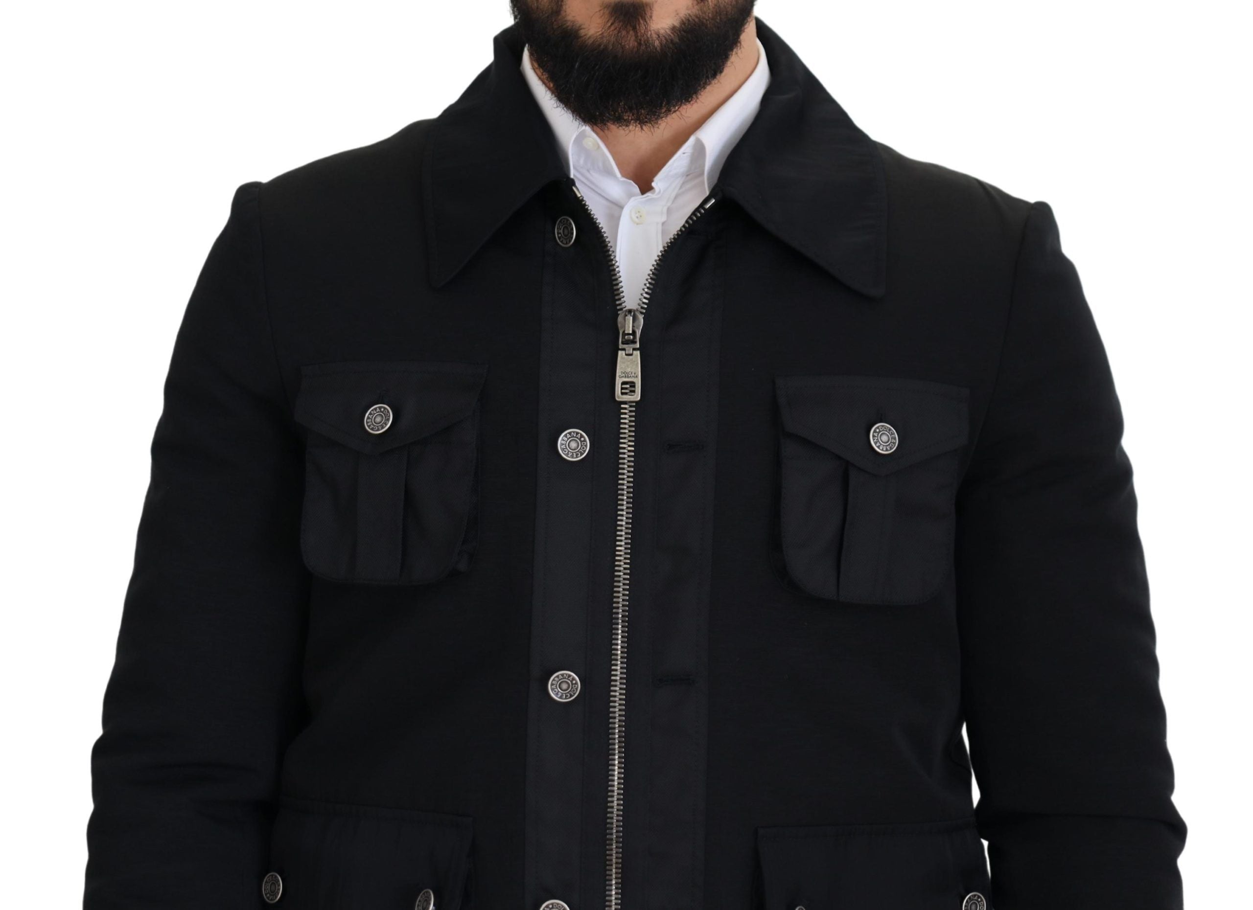 Dolce & Gabbana black jacket with full zip and collar in wool-5
