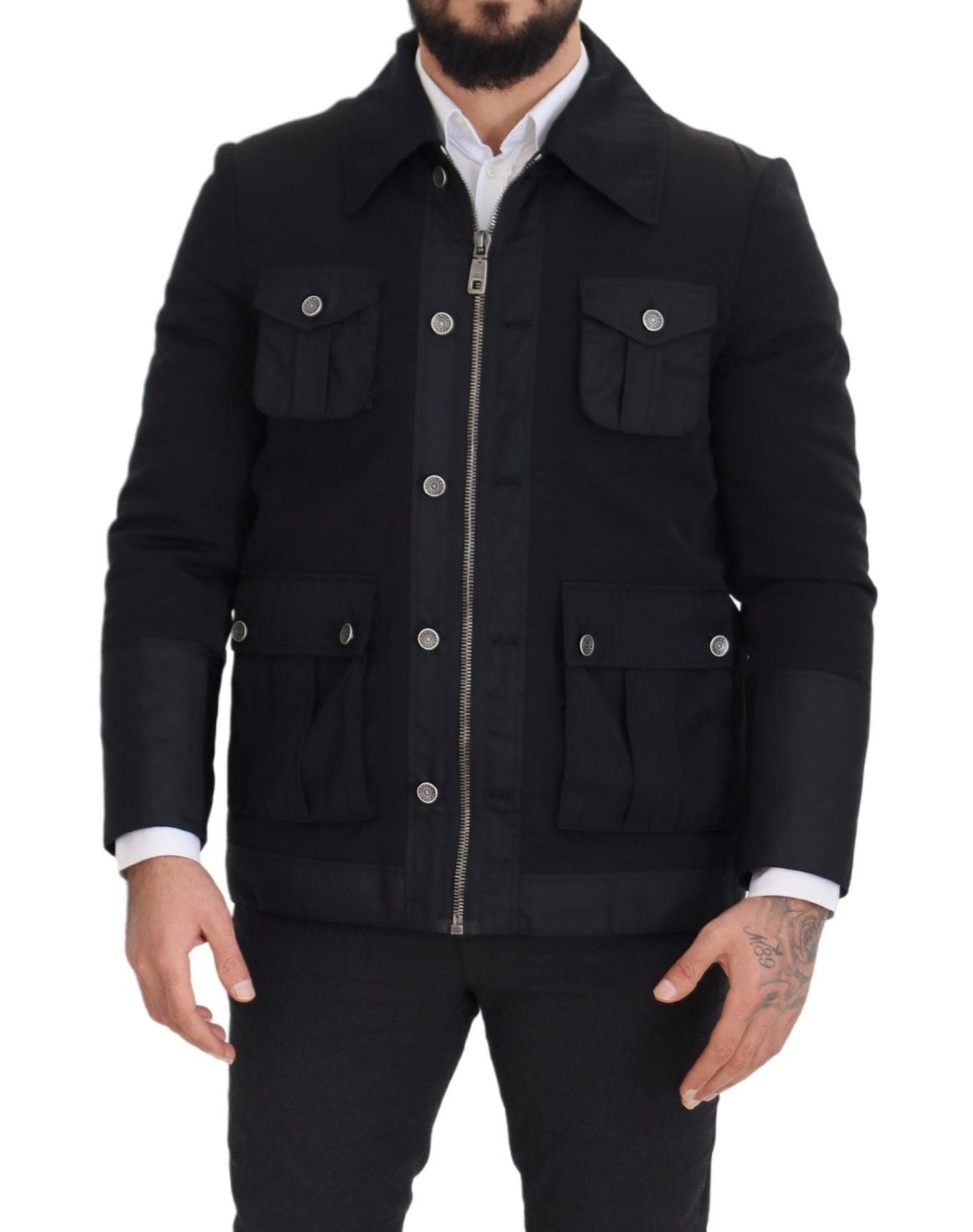 Dolce & Gabbana black jacket with full zip and collar in wool-6