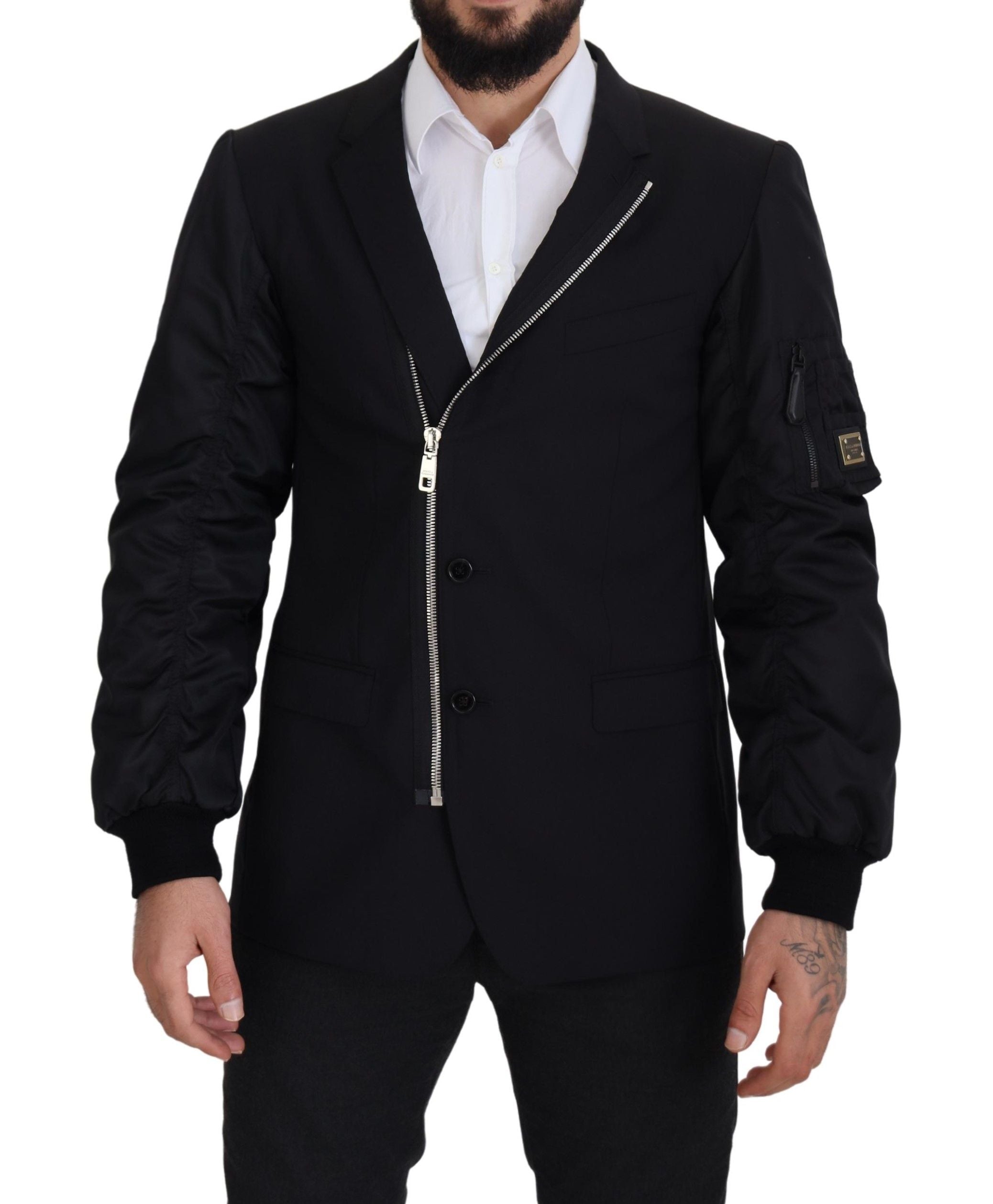 Dolce & Gabbana black long-sleeved jacket with full-length zipper in wool