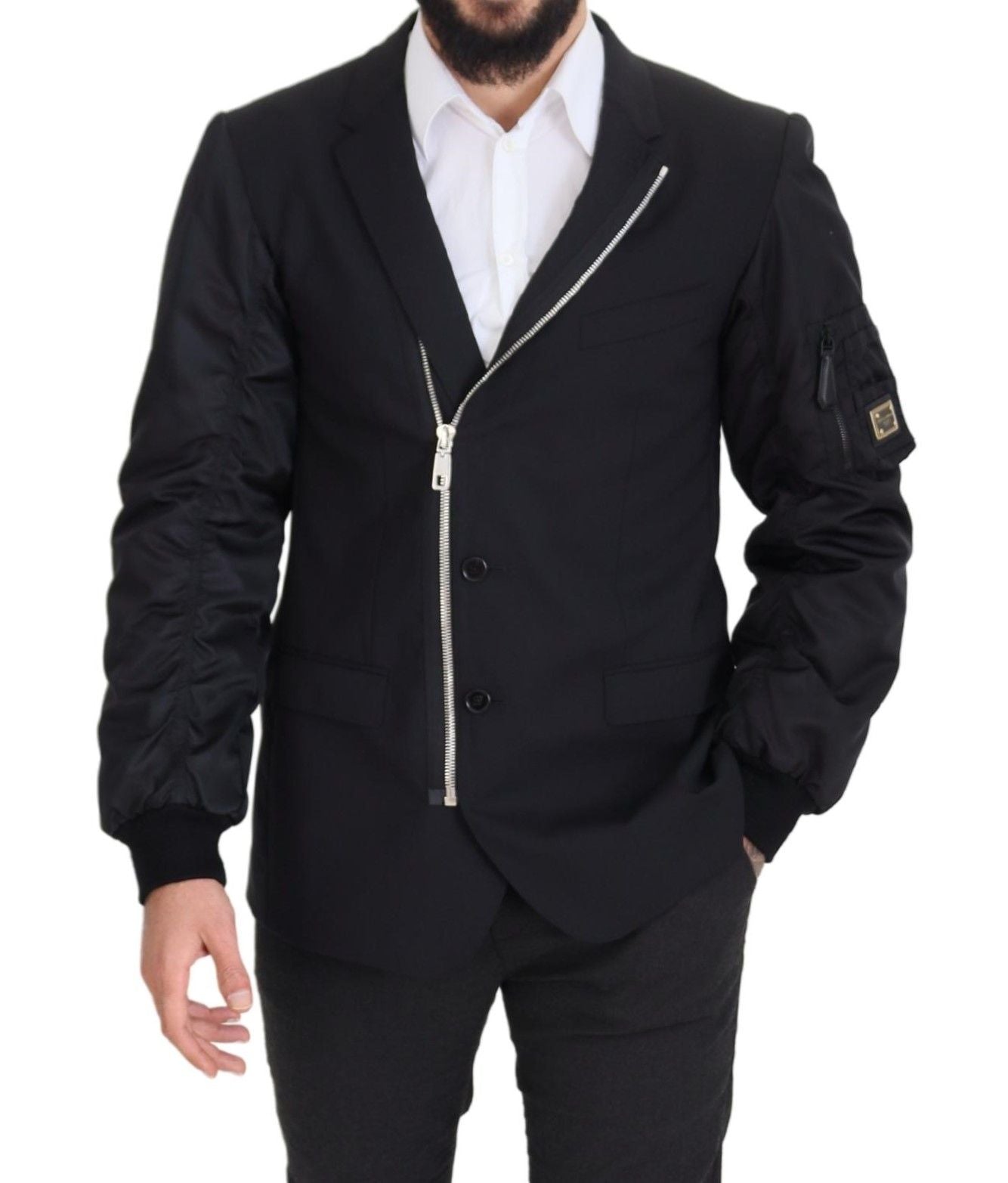 Dolce & Gabbana black long-sleeved jacket with full-length zipper in wool-3