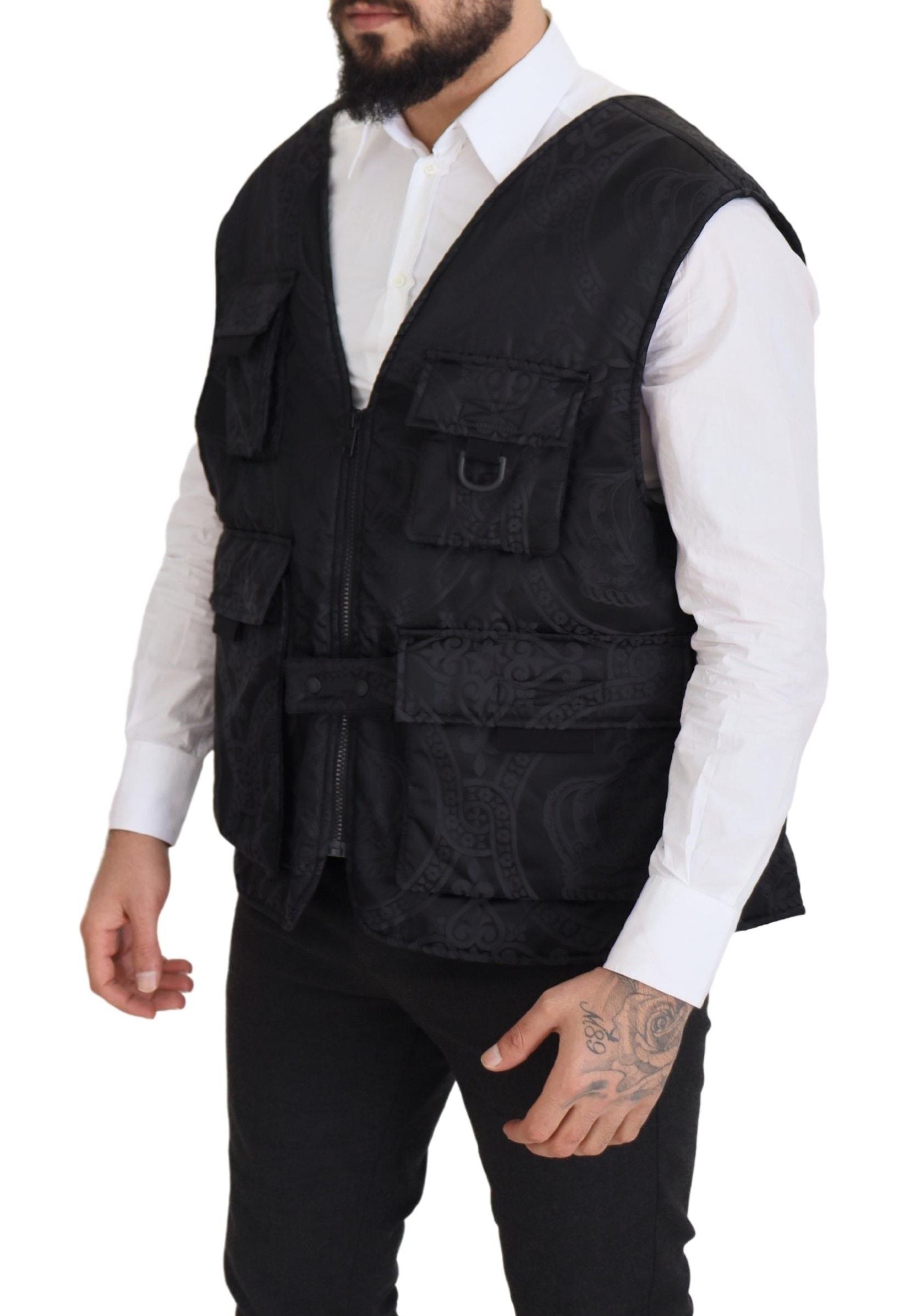 Dolce & Gabbana Schwarze ärmellose Jacke aus Nylon mit Reißverschluss-2