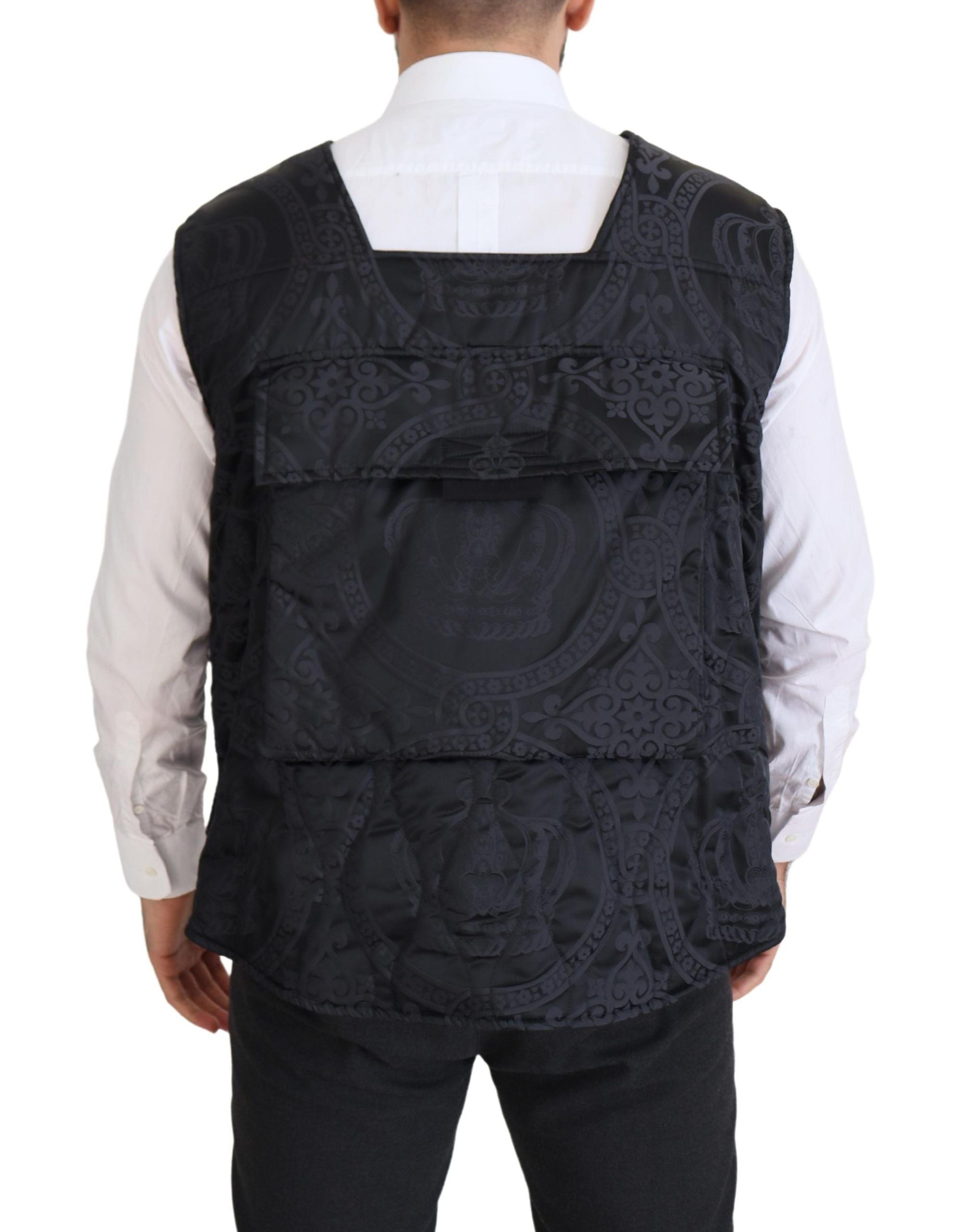 Dolce & Gabbana Schwarze ärmellose Jacke aus Nylon mit Reißverschluss-3