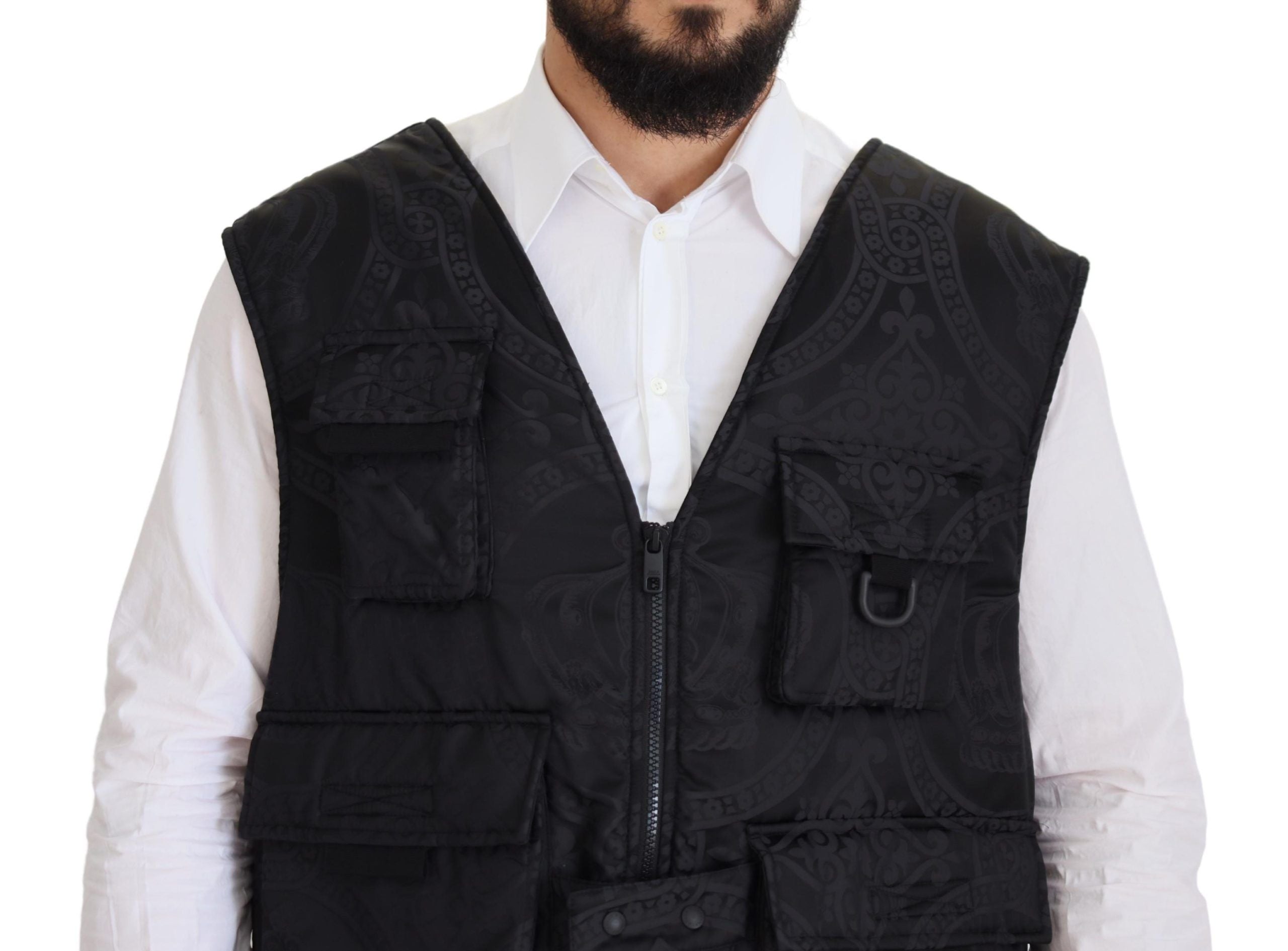 Dolce & Gabbana Schwarze ärmellose Jacke aus Nylon mit Reißverschluss-4