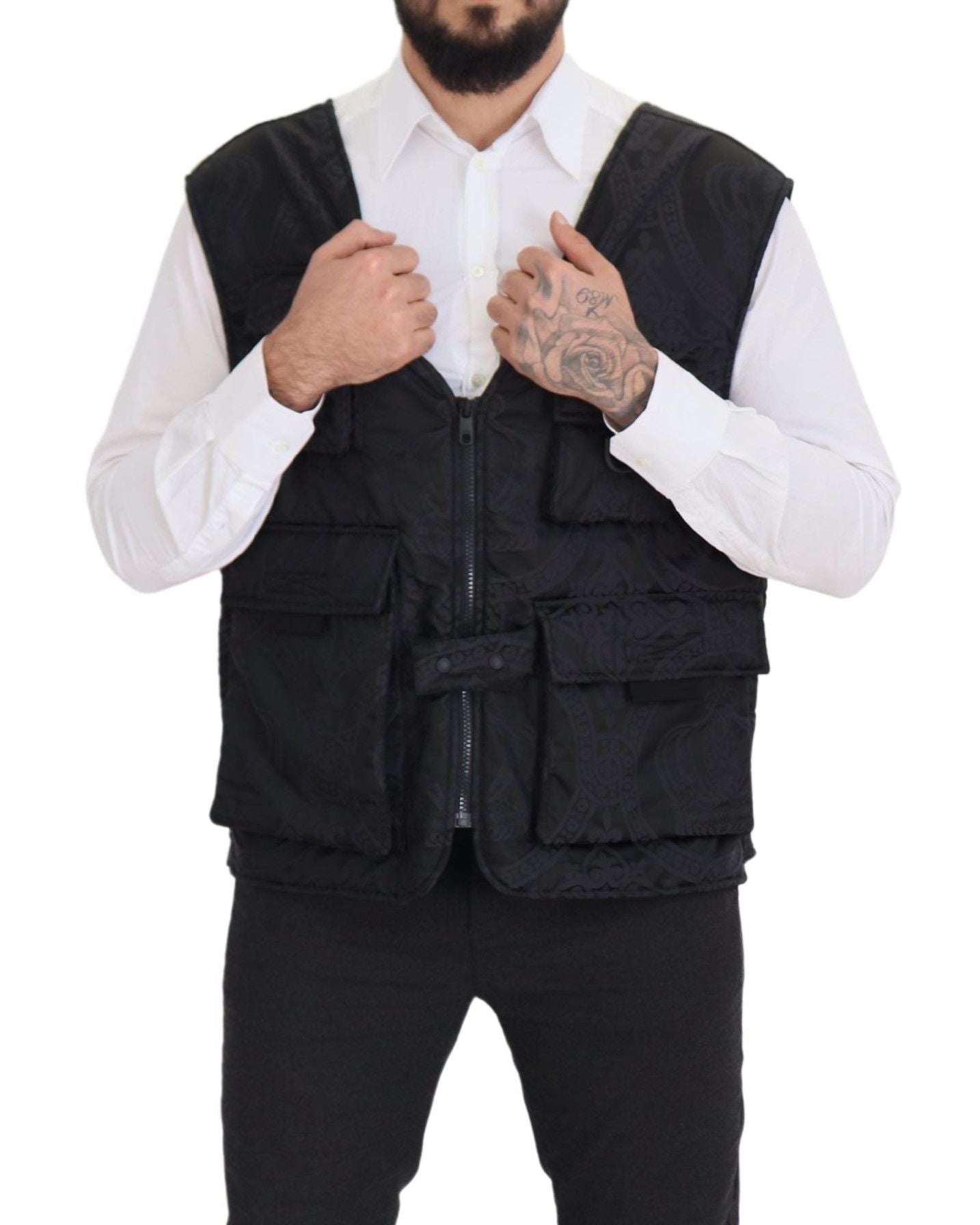 Dolce & Gabbana Schwarze ärmellose Jacke aus Nylon mit Reißverschluss-5