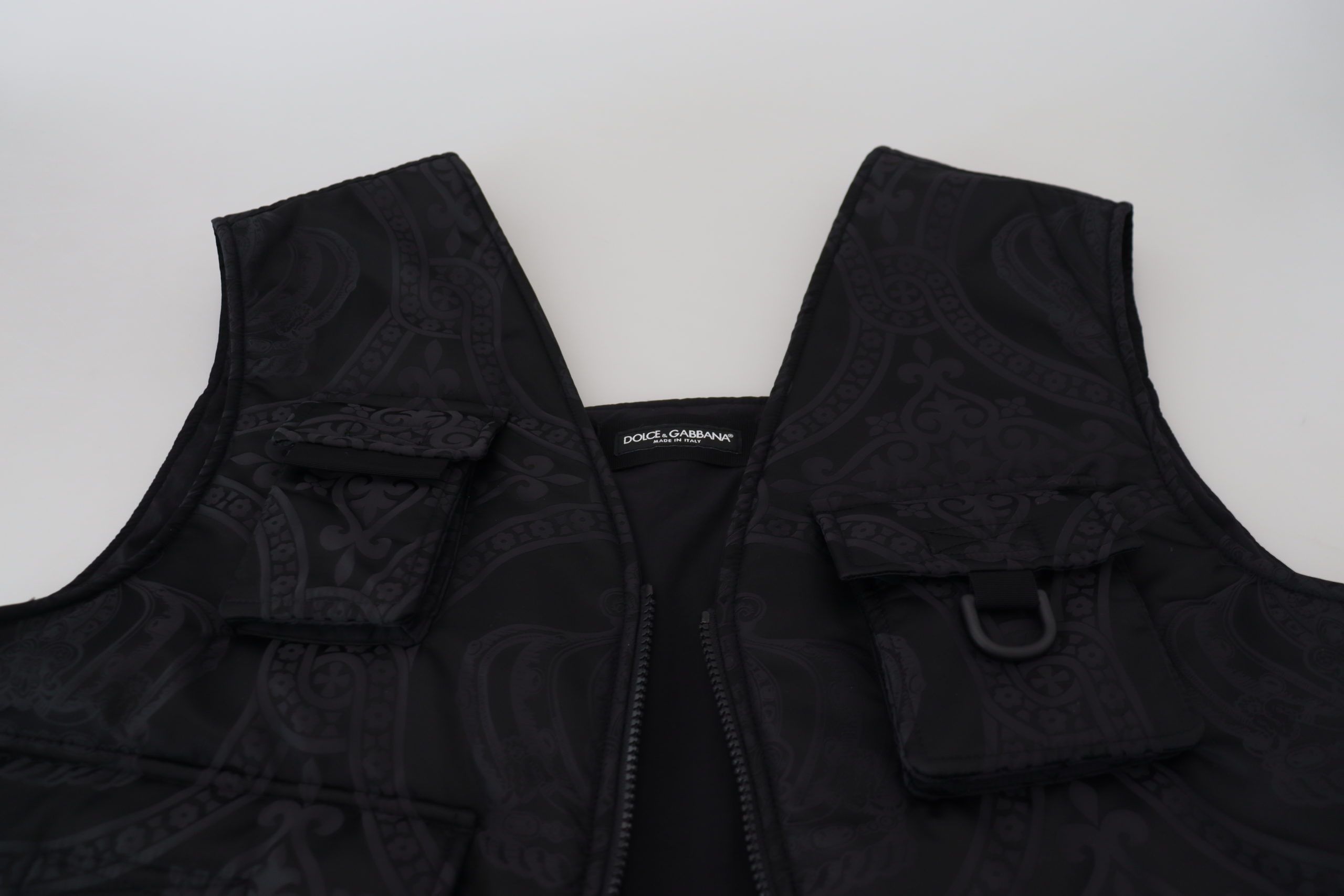 Dolce & Gabbana Schwarze ärmellose Jacke aus Nylon mit Reißverschluss-7