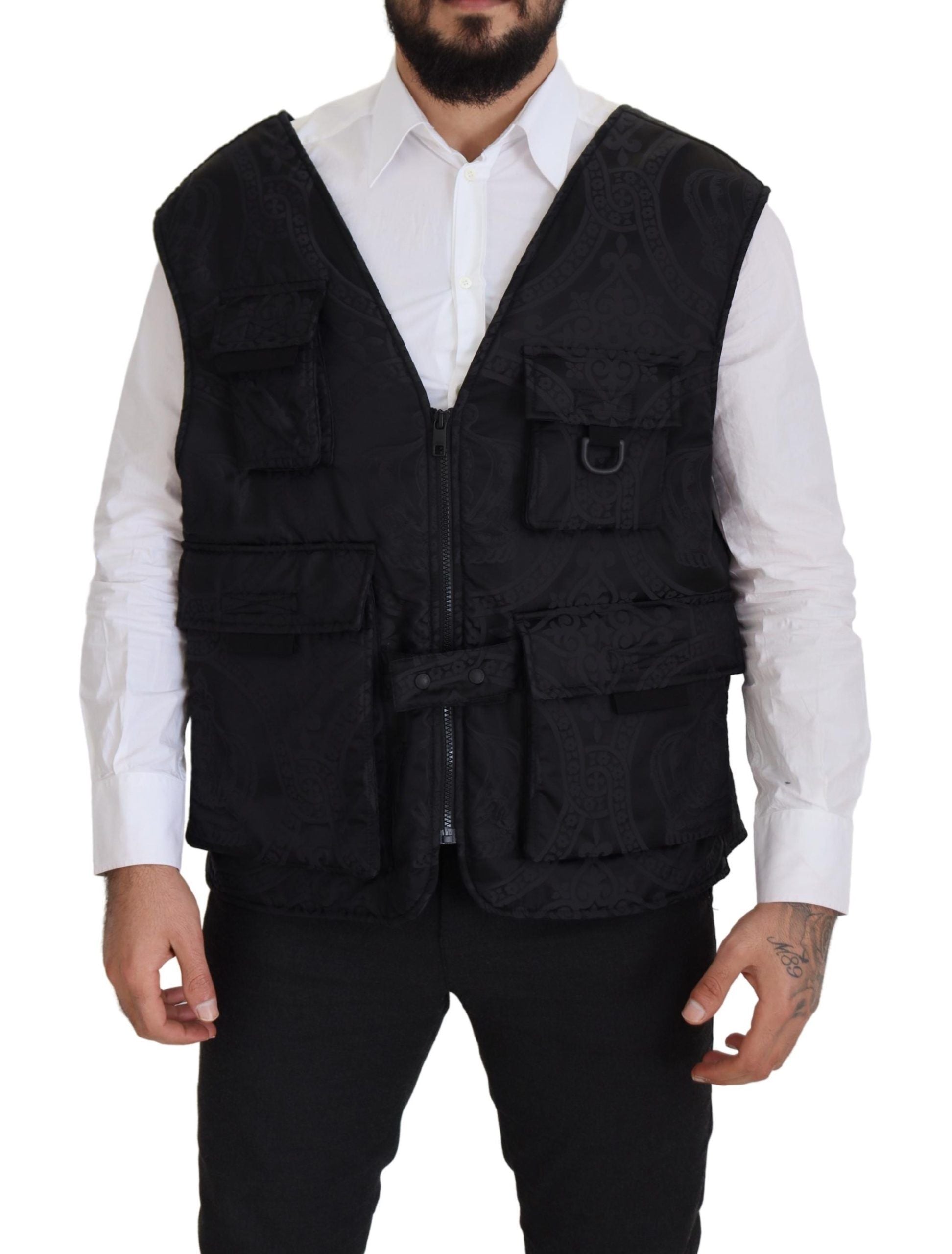 Dolce & Gabbana Schwarze ärmellose Jacke aus Nylon mit Reißverschluss-1