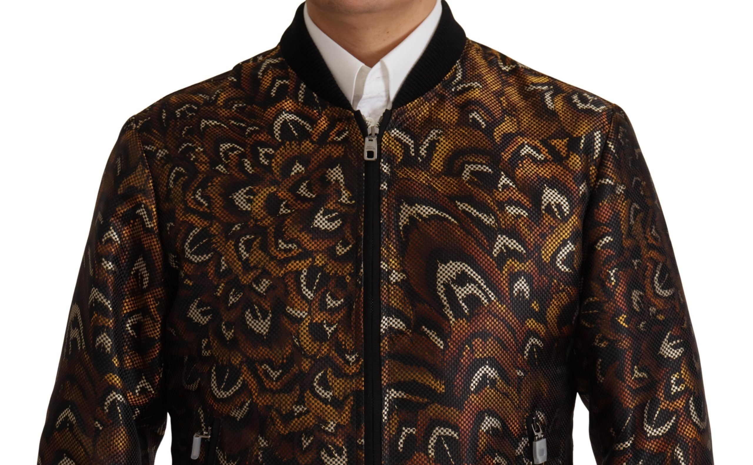 Chaqueta blusón de plumas marrones con cremallera completa de Dolce & Gabbana-3