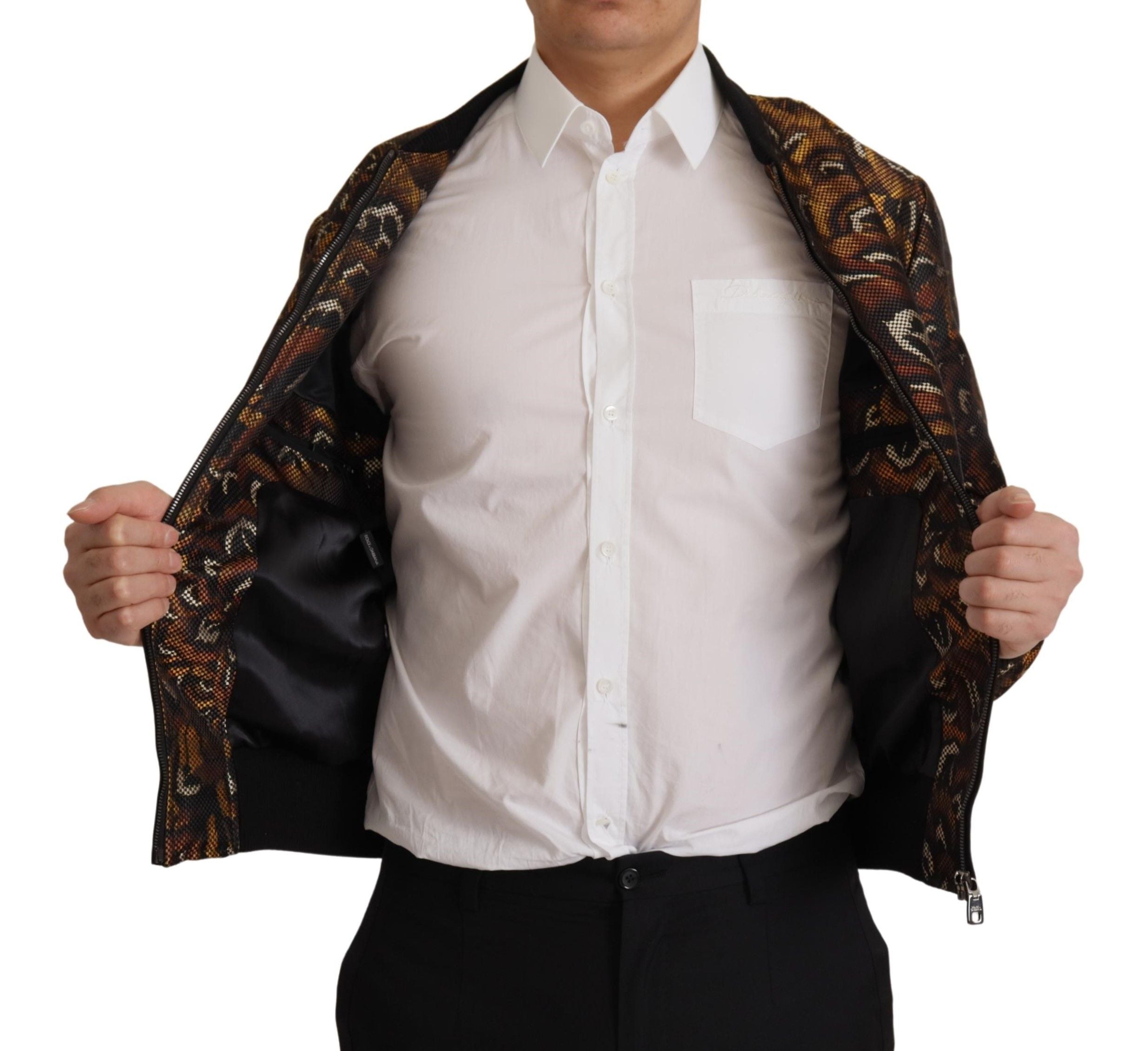 Chaqueta blusón de plumas marrones con cremallera completa de Dolce & Gabbana-4