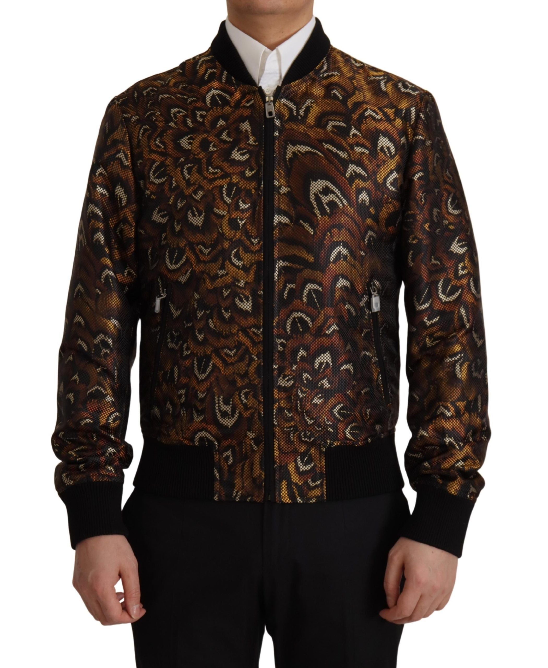 Dolce & Gabbana Brown Feather Blouson Jacket with Full Zip