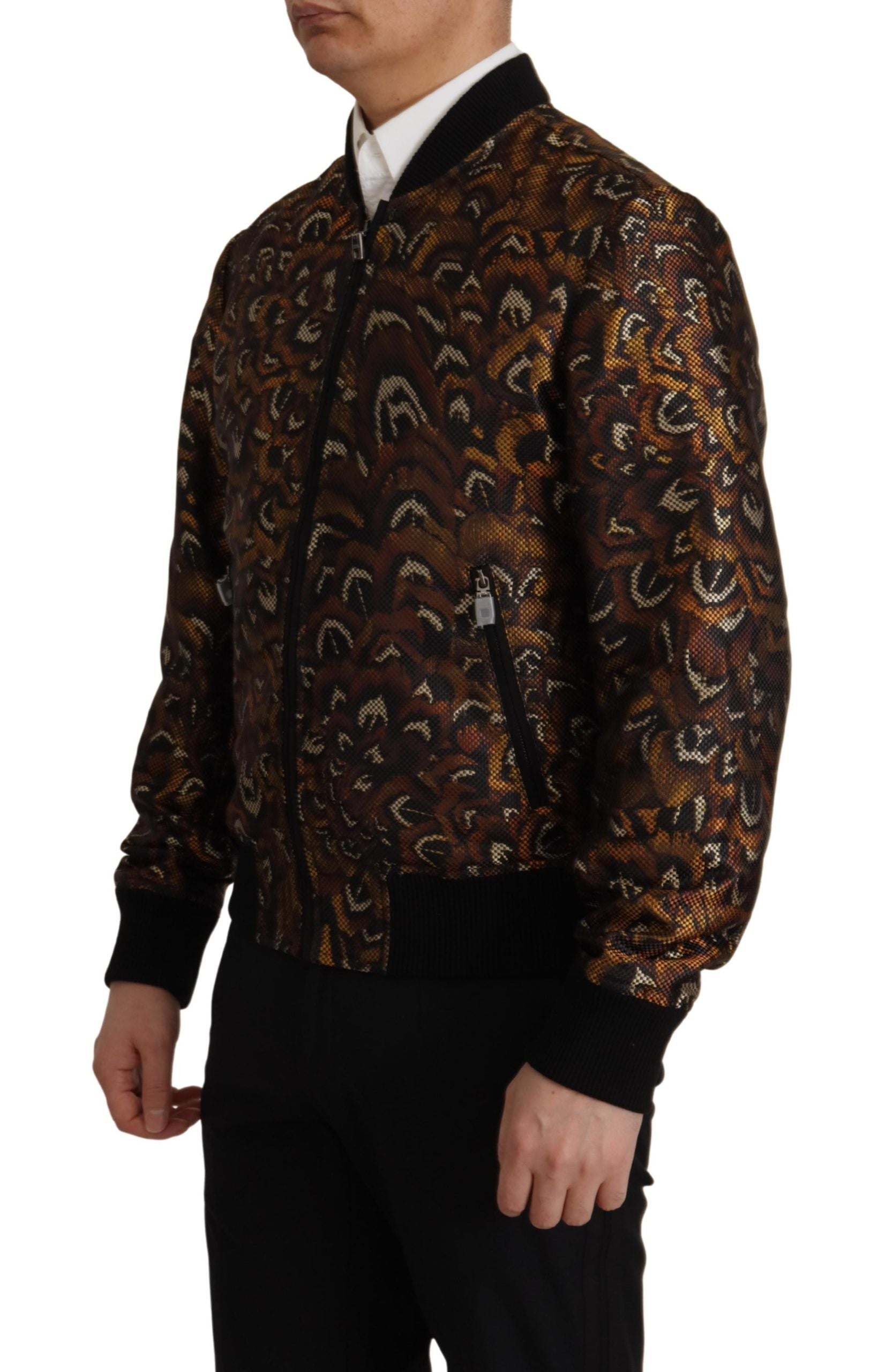 Chaqueta blusón de plumas marrones con cremallera completa de Dolce & Gabbana-8