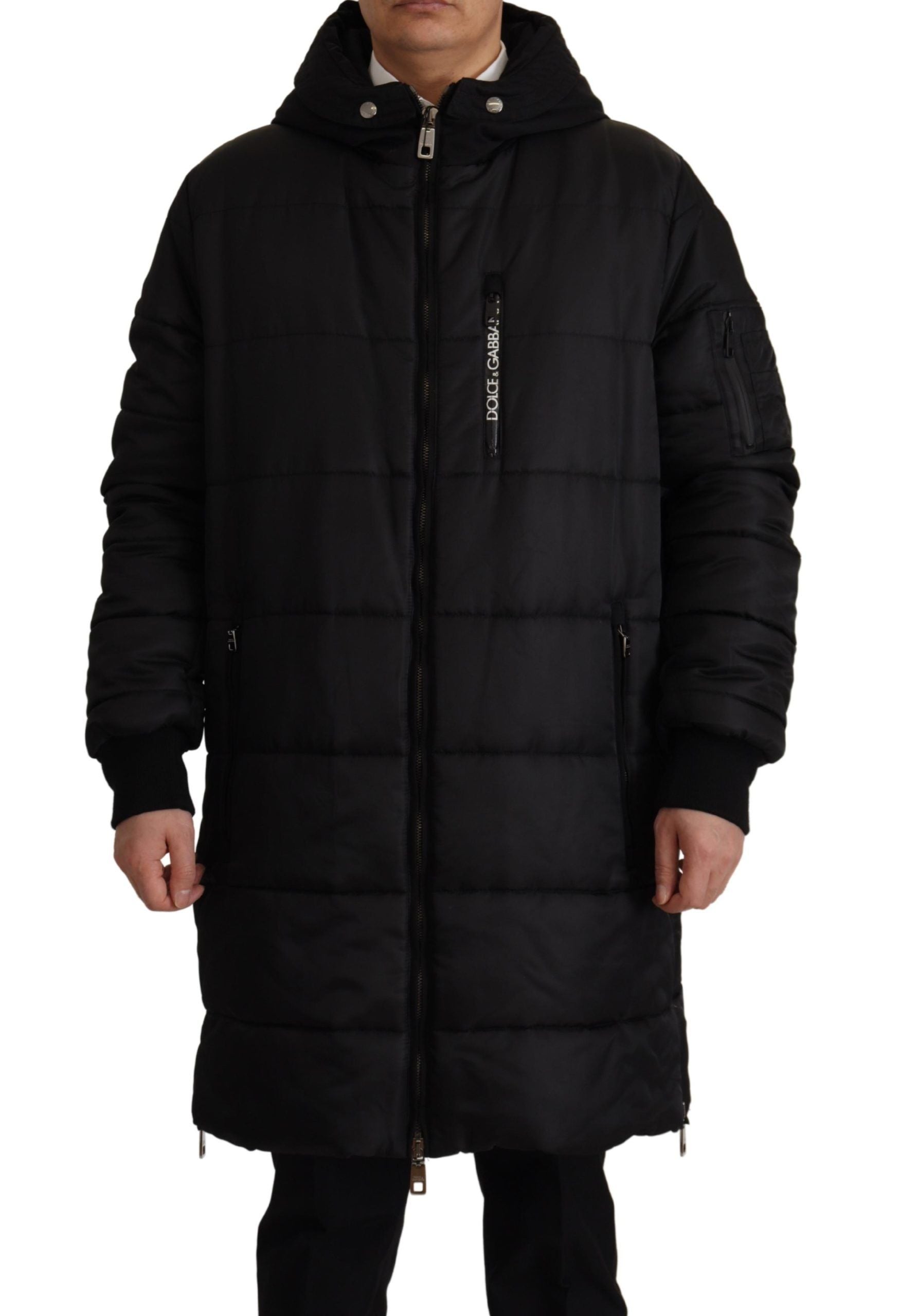 Dolce & Gabbana Black Nylon Parka Coat with Hood Winter Jacket