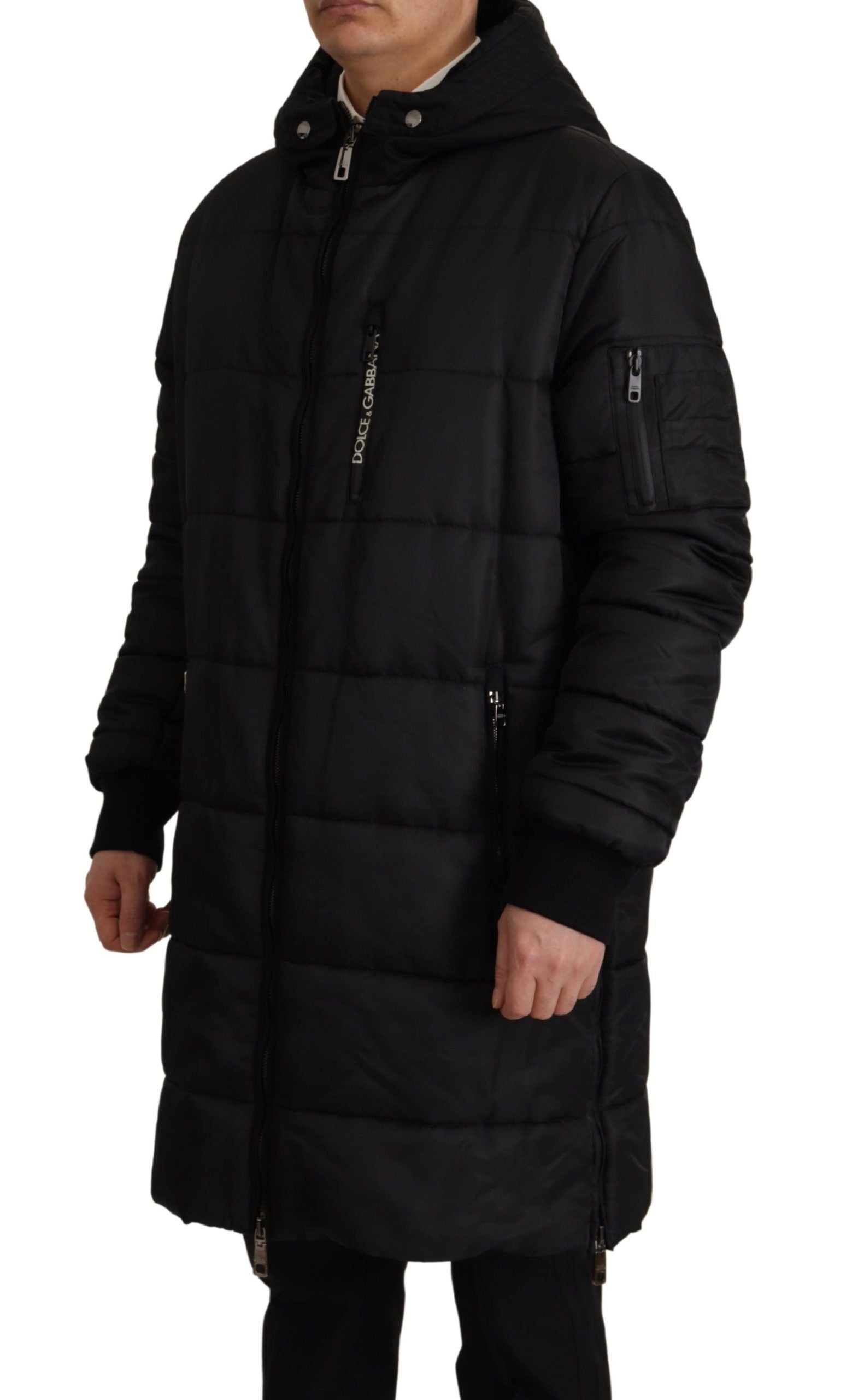 Dolce & Gabbana Black Nylon Parka Coat with Hood Winter Jacket-6