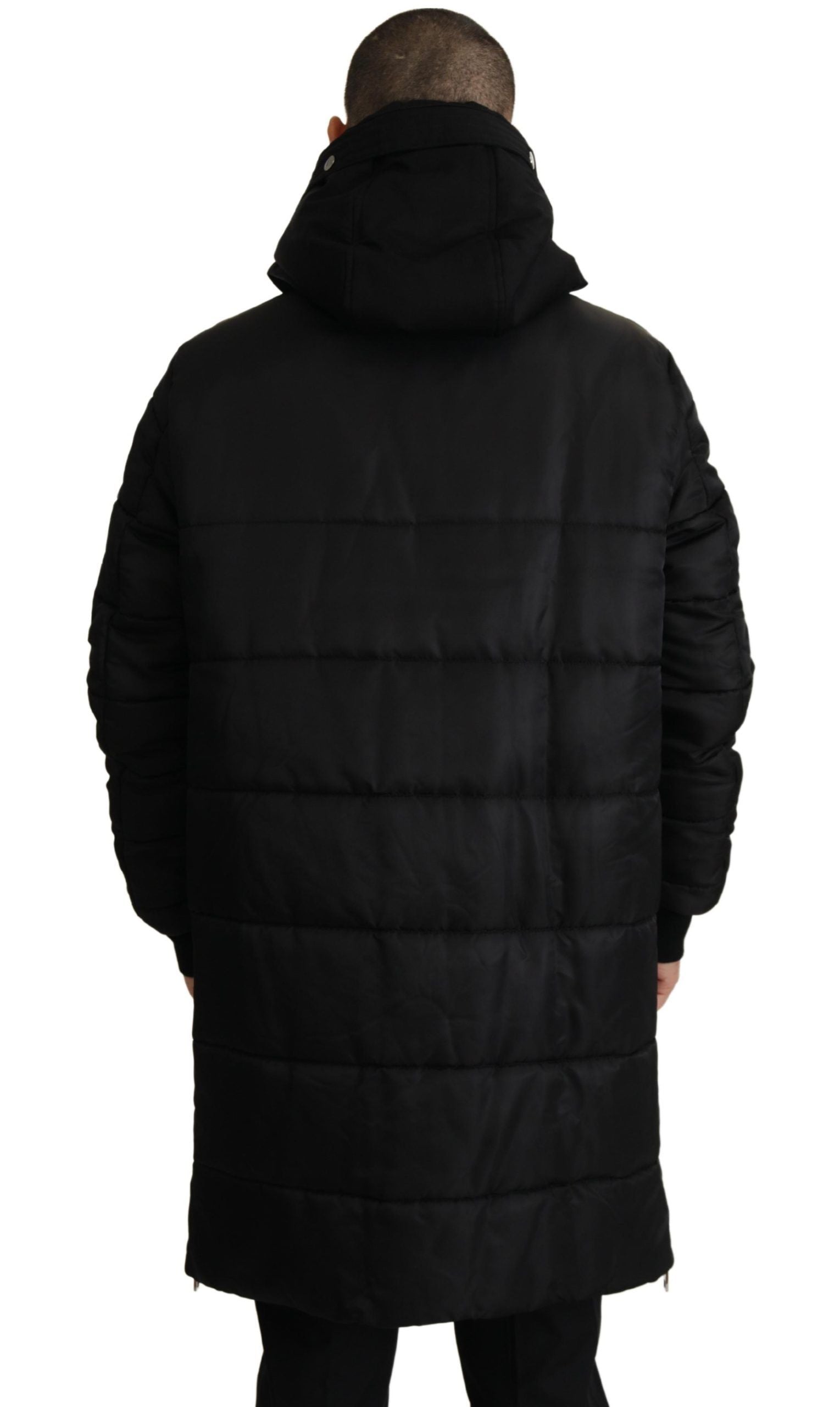 Dolce & Gabbana Black Nylon Parka Coat with Hood Winter Jacket-2