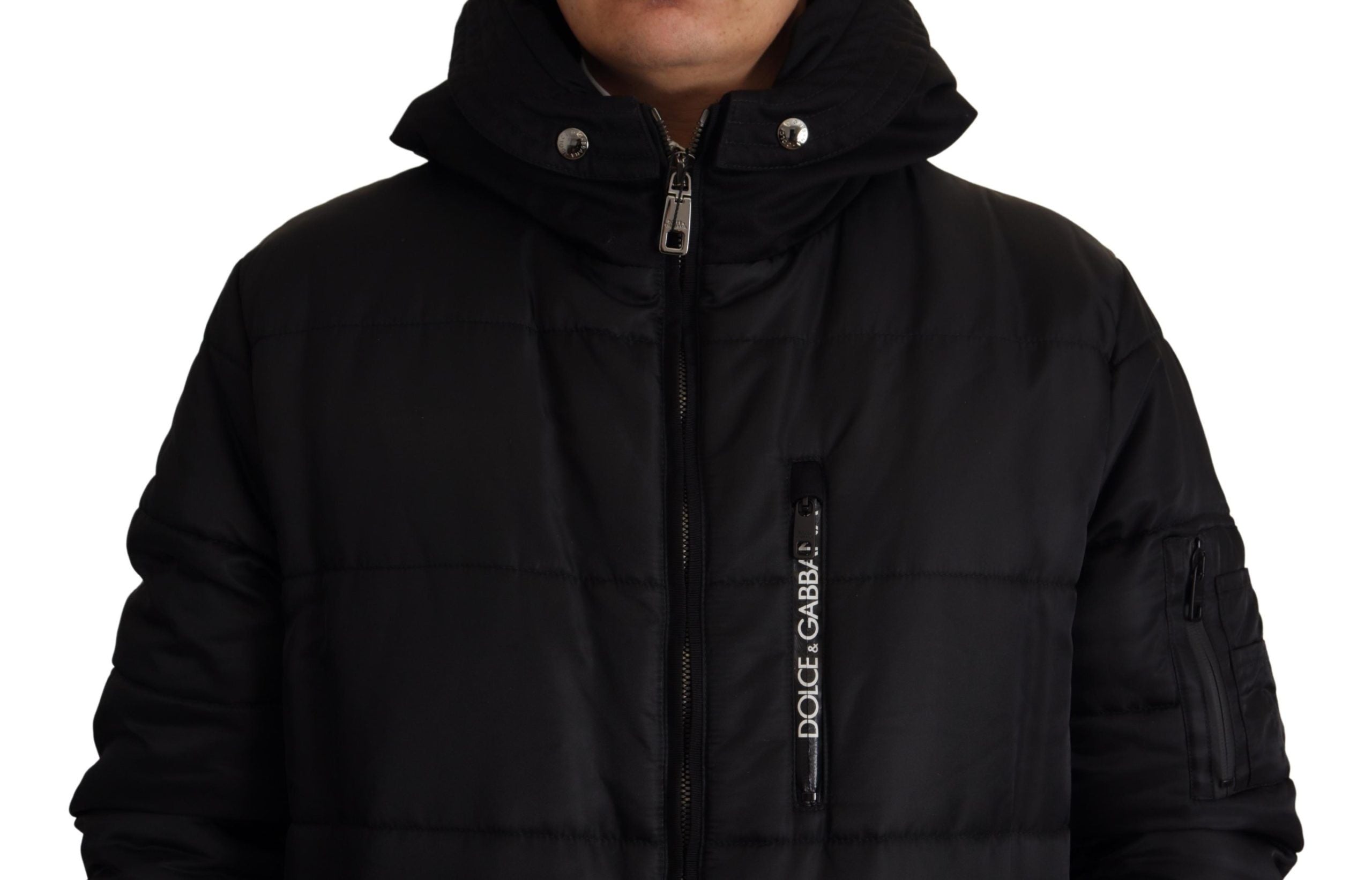 Dolce & Gabbana Black Nylon Parka Coat with Hood Winter Jacket-4