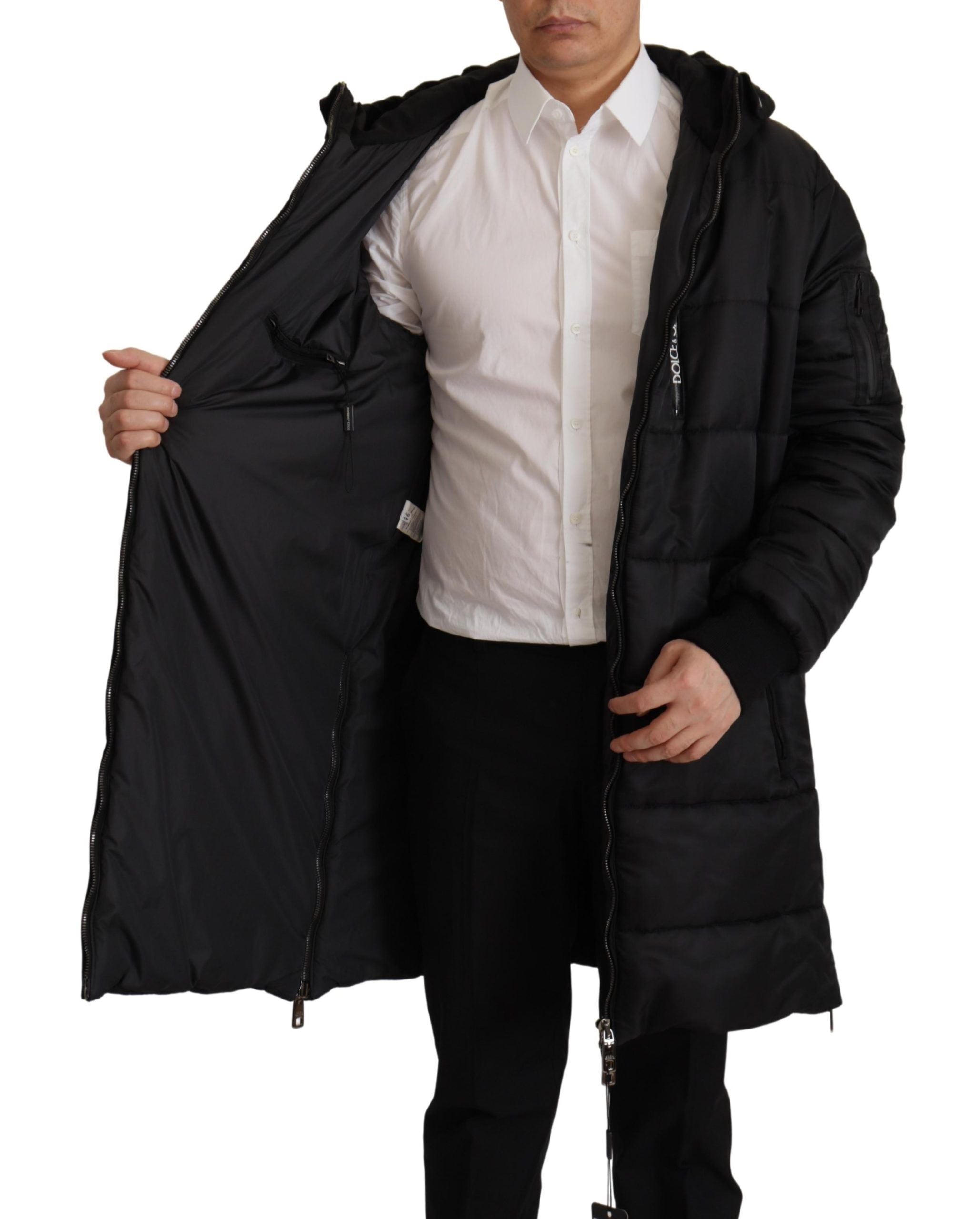 Dolce & Gabbana Black Nylon Parka Coat with Hood Winter Jacket-5