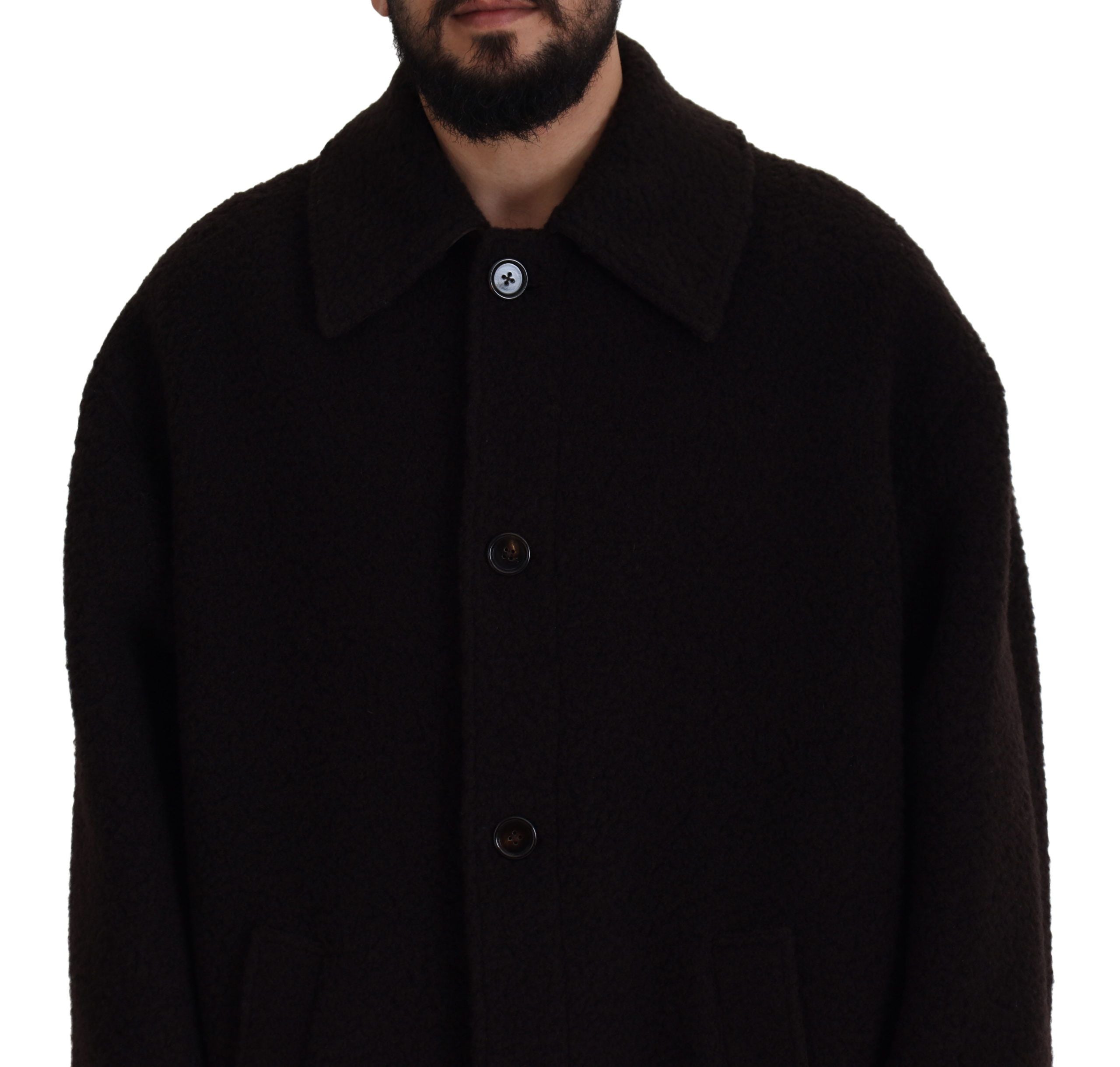Dolce & Gabbana Black Alpaca Button Down Trench Coat Jacket-3