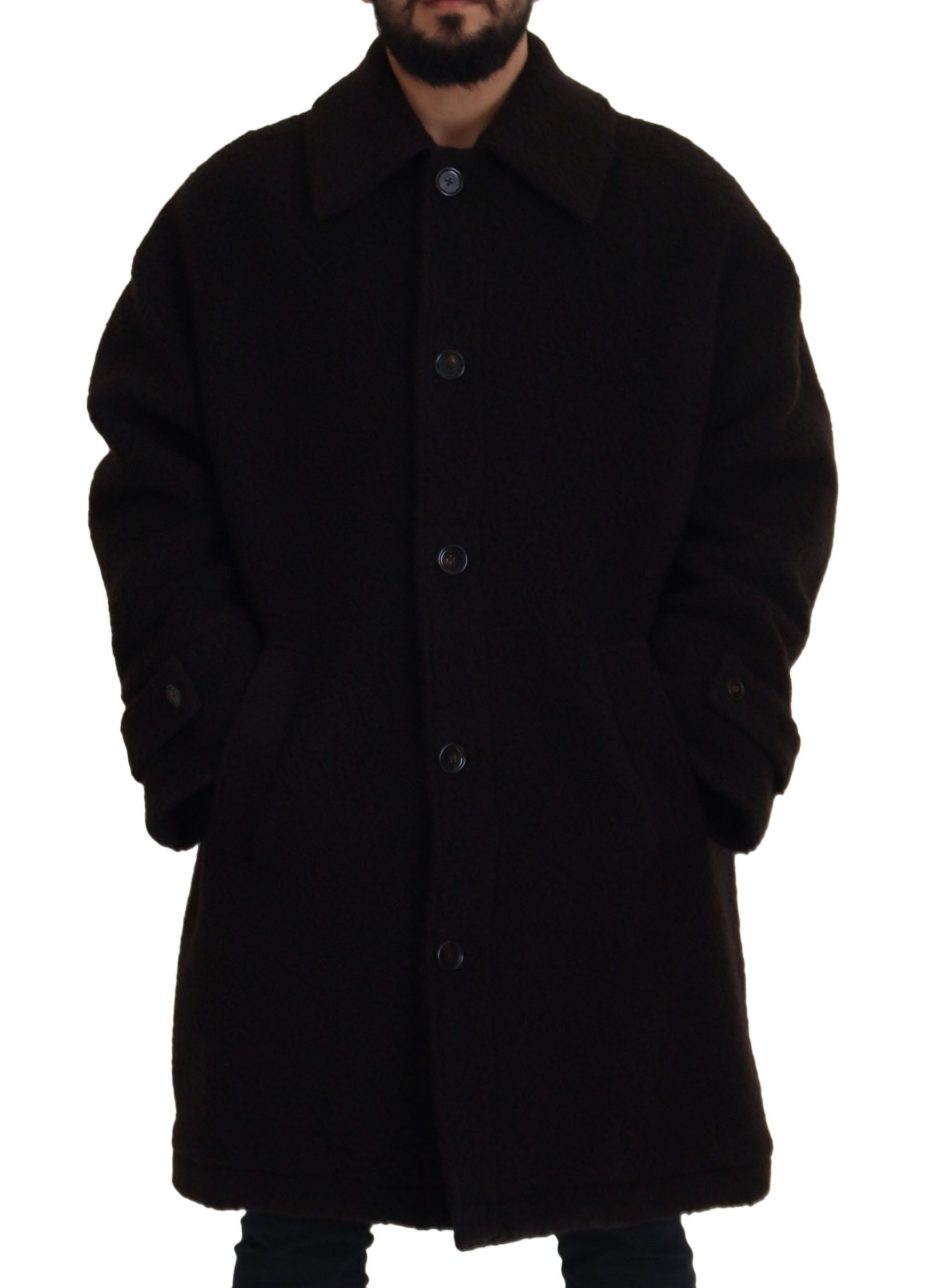 Dolce & Gabbana Black Alpaca Button Down Trench Coat Jacket-4