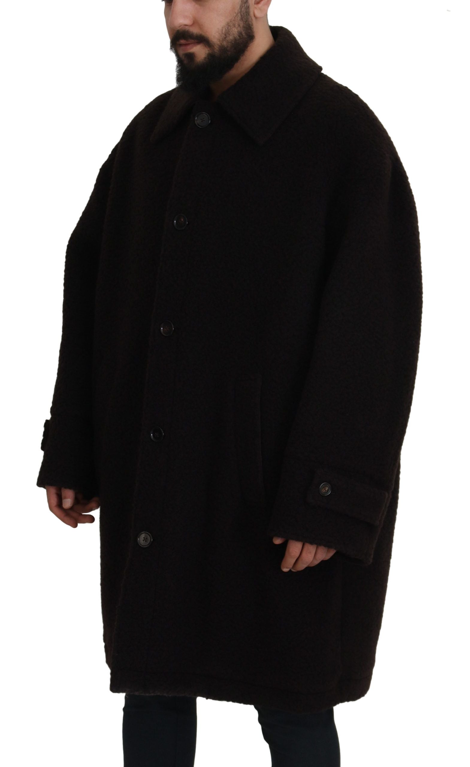 Dolce & Gabbana Black Alpaca Button Down Trench Coat Jacket-6